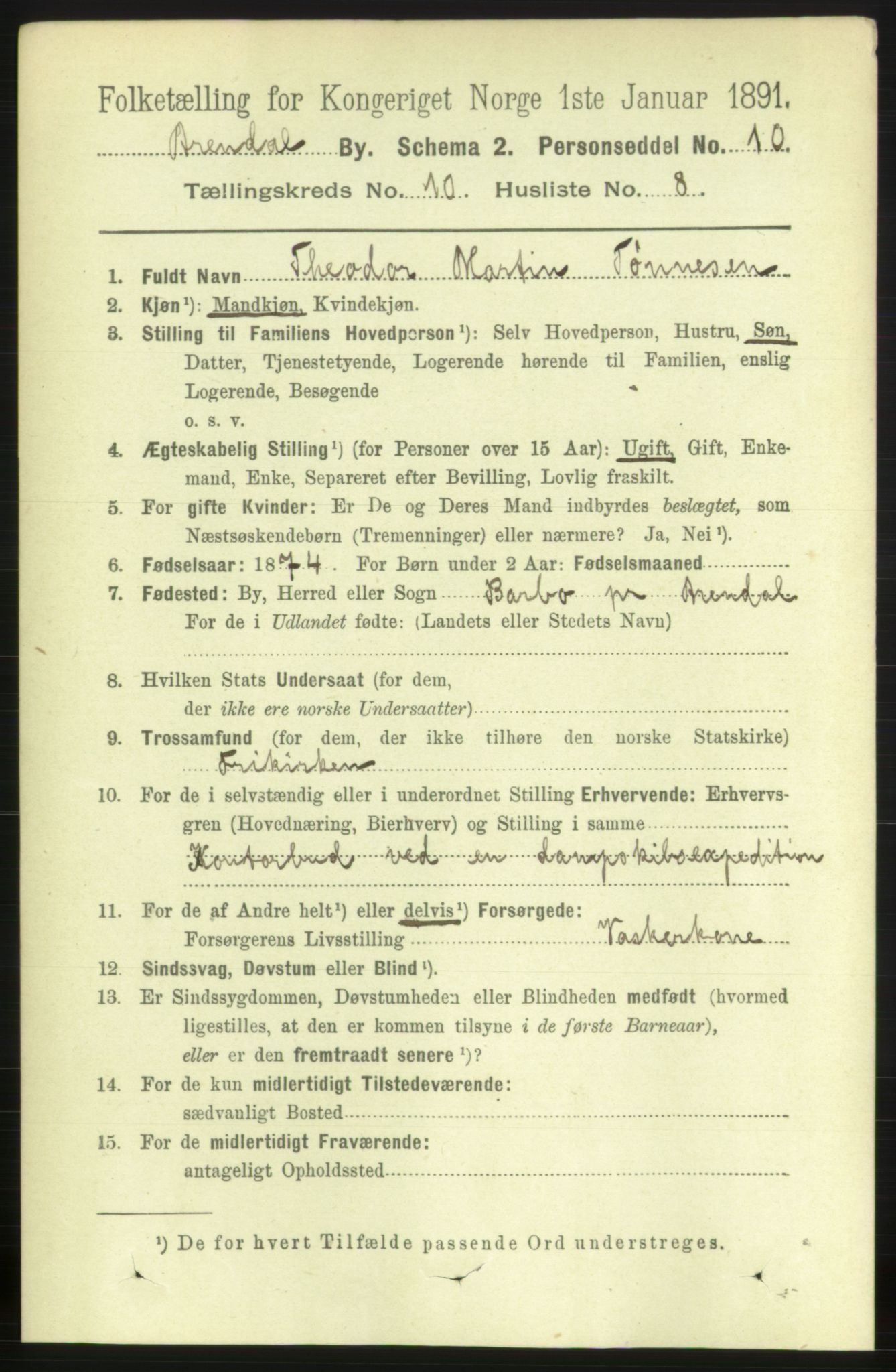 RA, 1891 census for 0903 Arendal, 1891, p. 3791