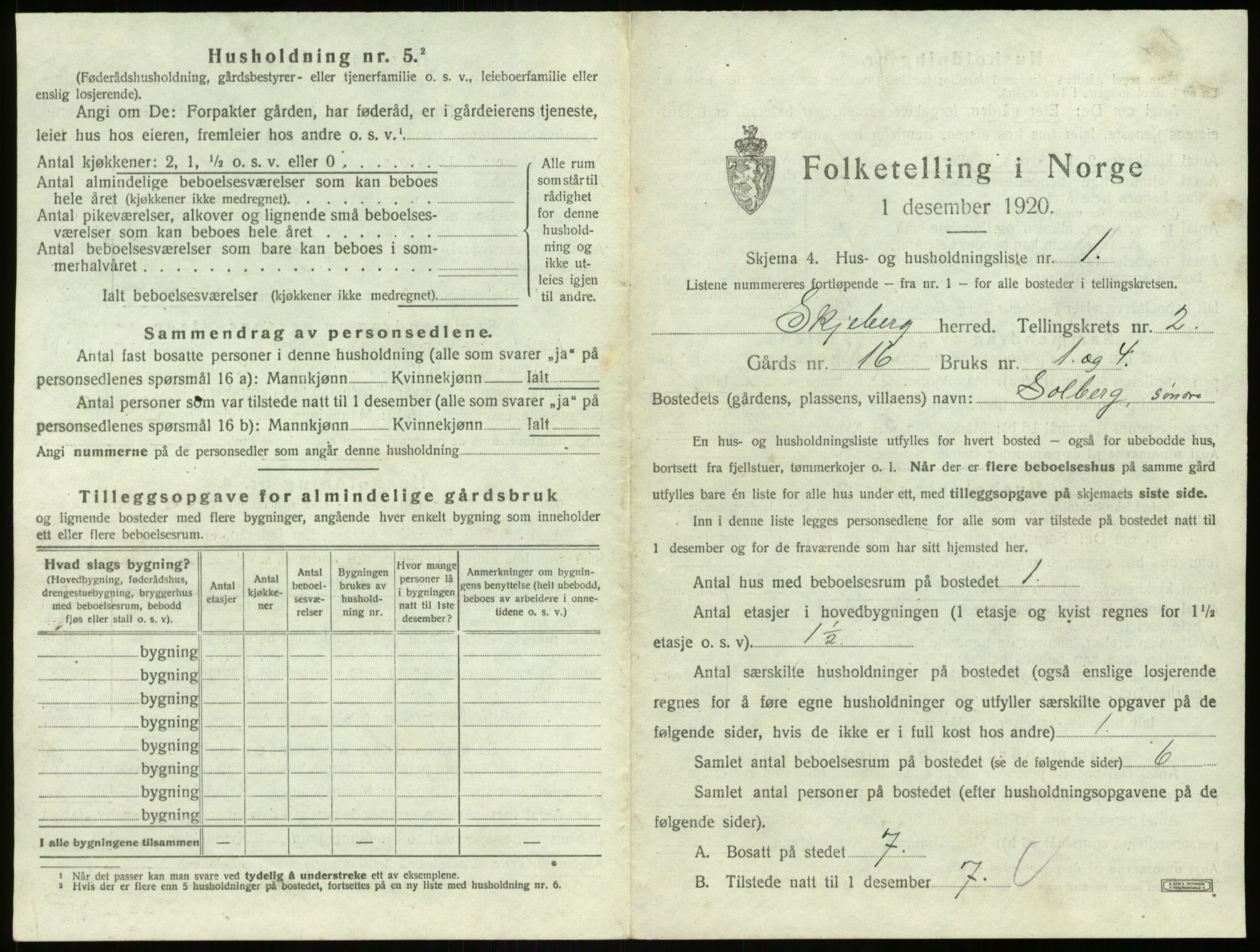 SAO, 1920 census for Skjeberg, 1920, p. 292