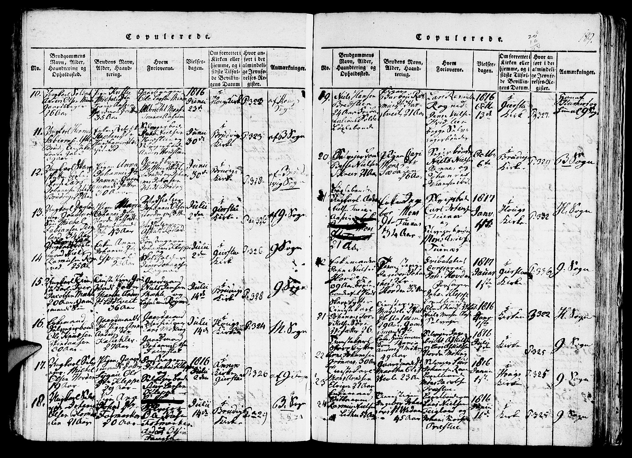 Haus sokneprestembete, AV/SAB-A-75601/H/Haa: Parish register (official) no. A 12, 1816-1821, p. 189