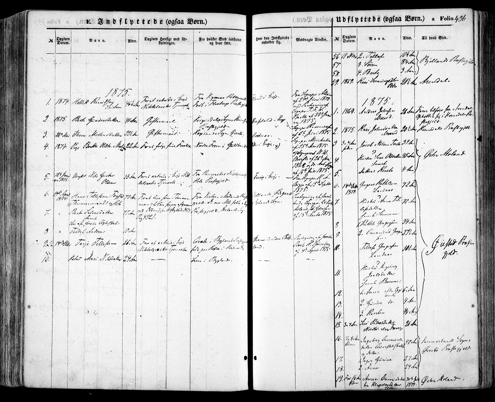 Evje sokneprestkontor, SAK/1111-0008/F/Fa/Faa/L0006: Parish register (official) no. A 6, 1866-1884, p. 436