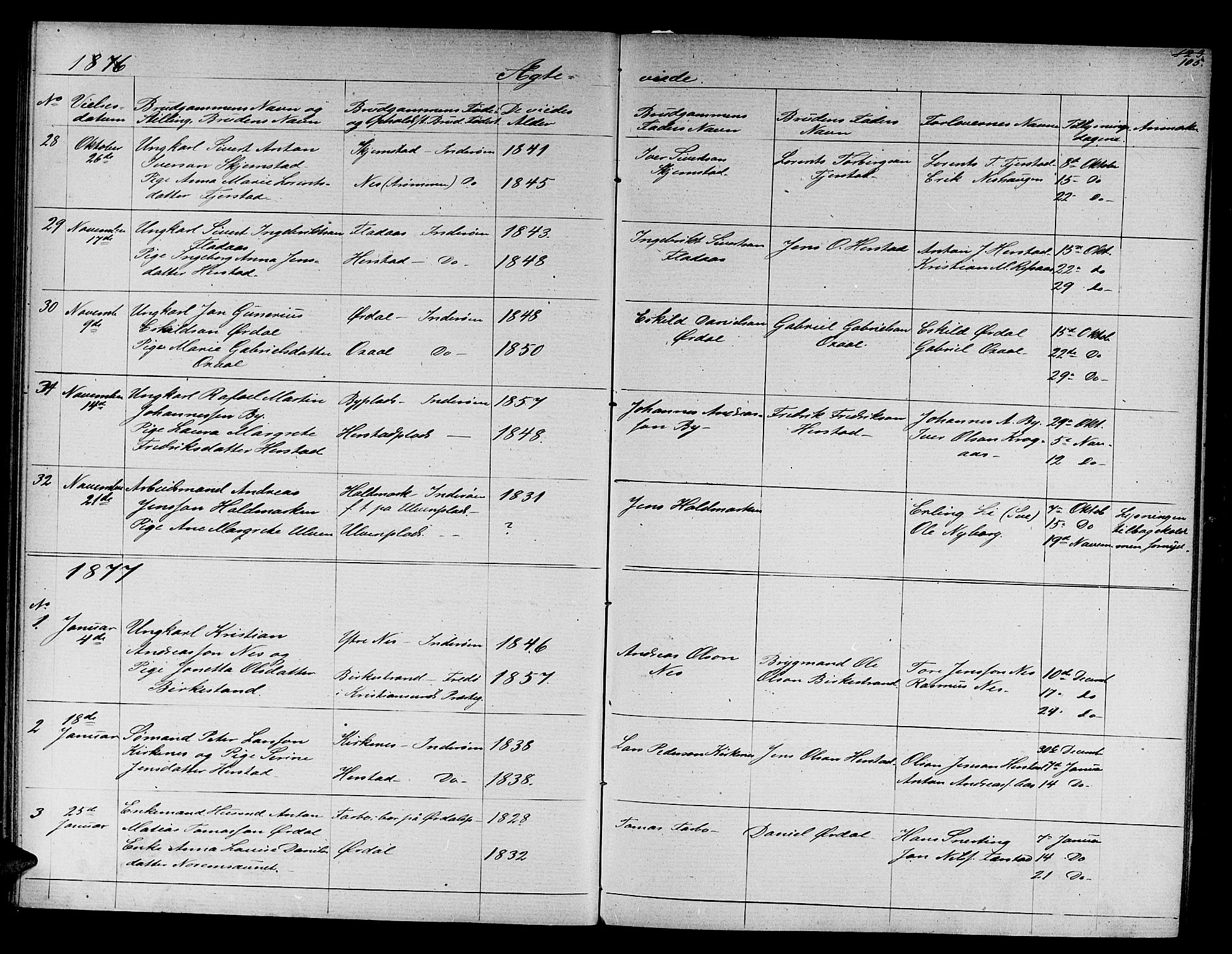 Ministerialprotokoller, klokkerbøker og fødselsregistre - Nord-Trøndelag, SAT/A-1458/730/L0300: Parish register (copy) no. 730C03, 1872-1879, p. 105