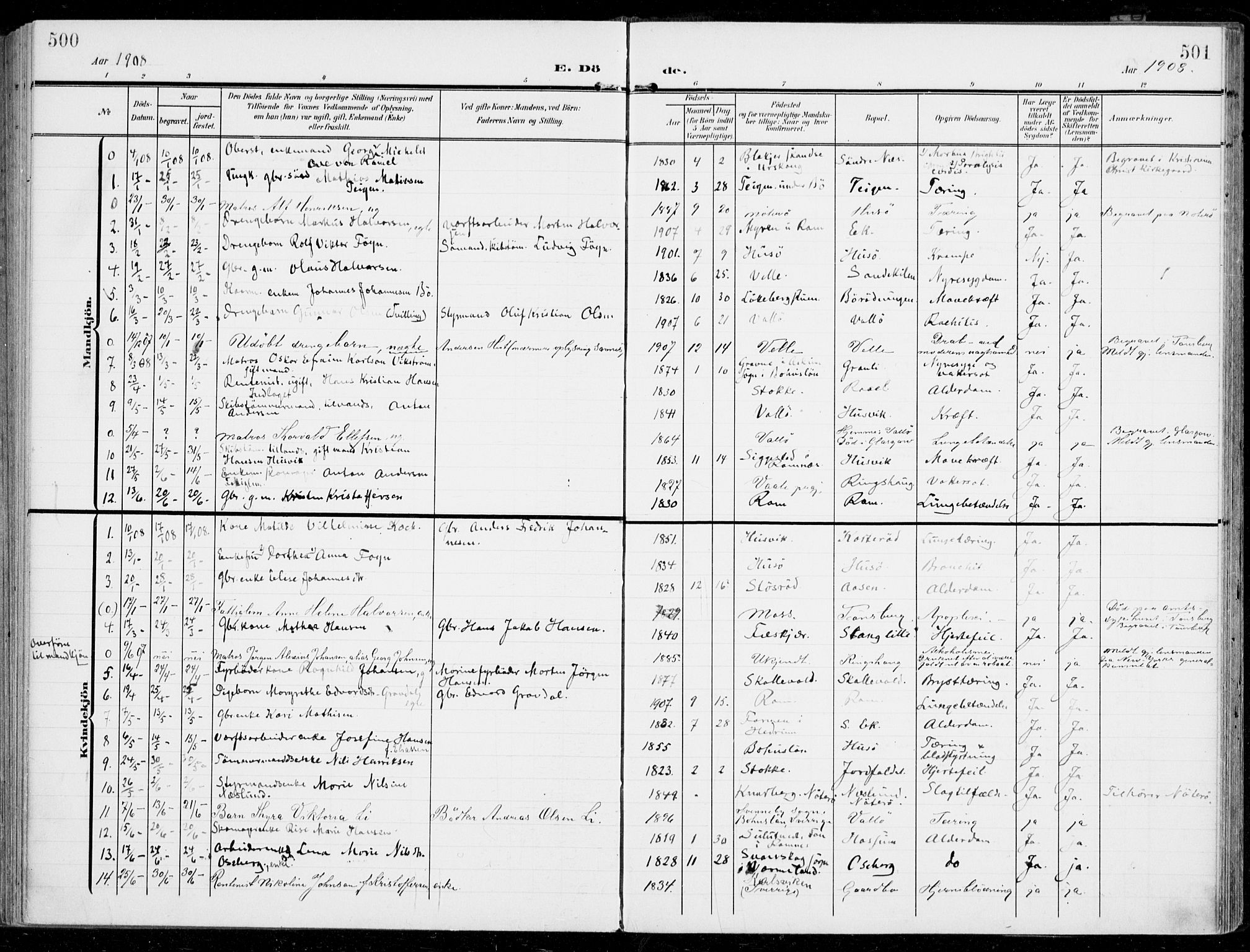 Sem kirkebøker, SAKO/A-5/F/Fb/L0006: Parish register (official) no. II 6, 1905-1918, p. 500-501