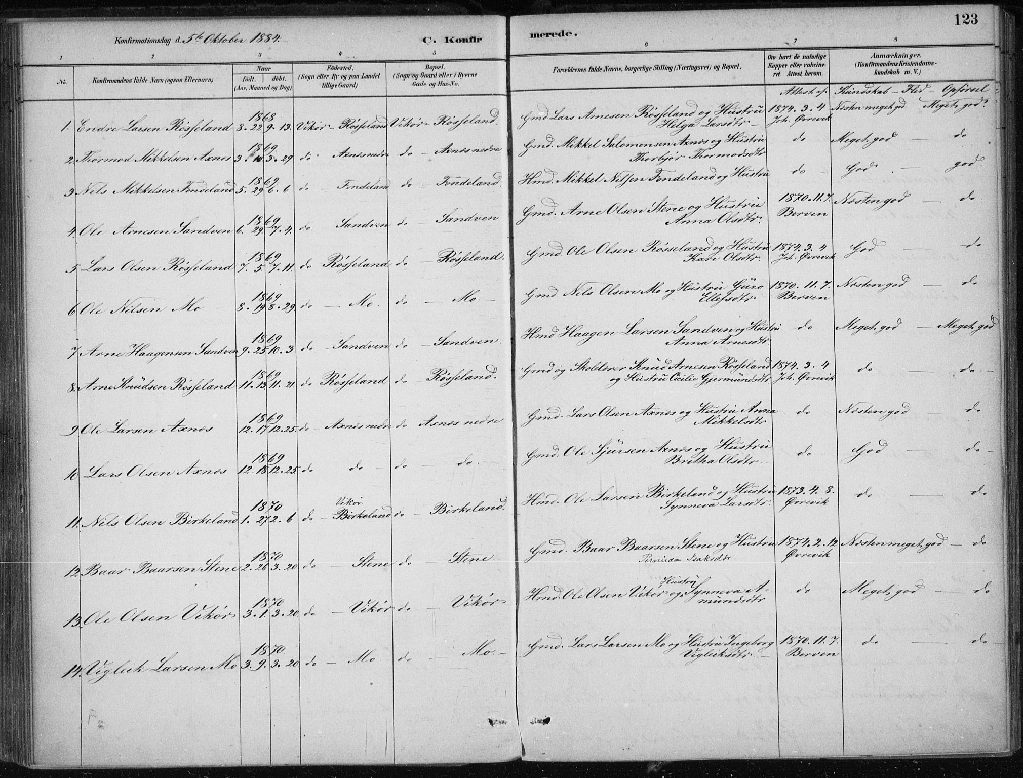 Kvam sokneprestembete, SAB/A-76201/H/Haa: Parish register (official) no. B  1, 1880-1908, p. 123