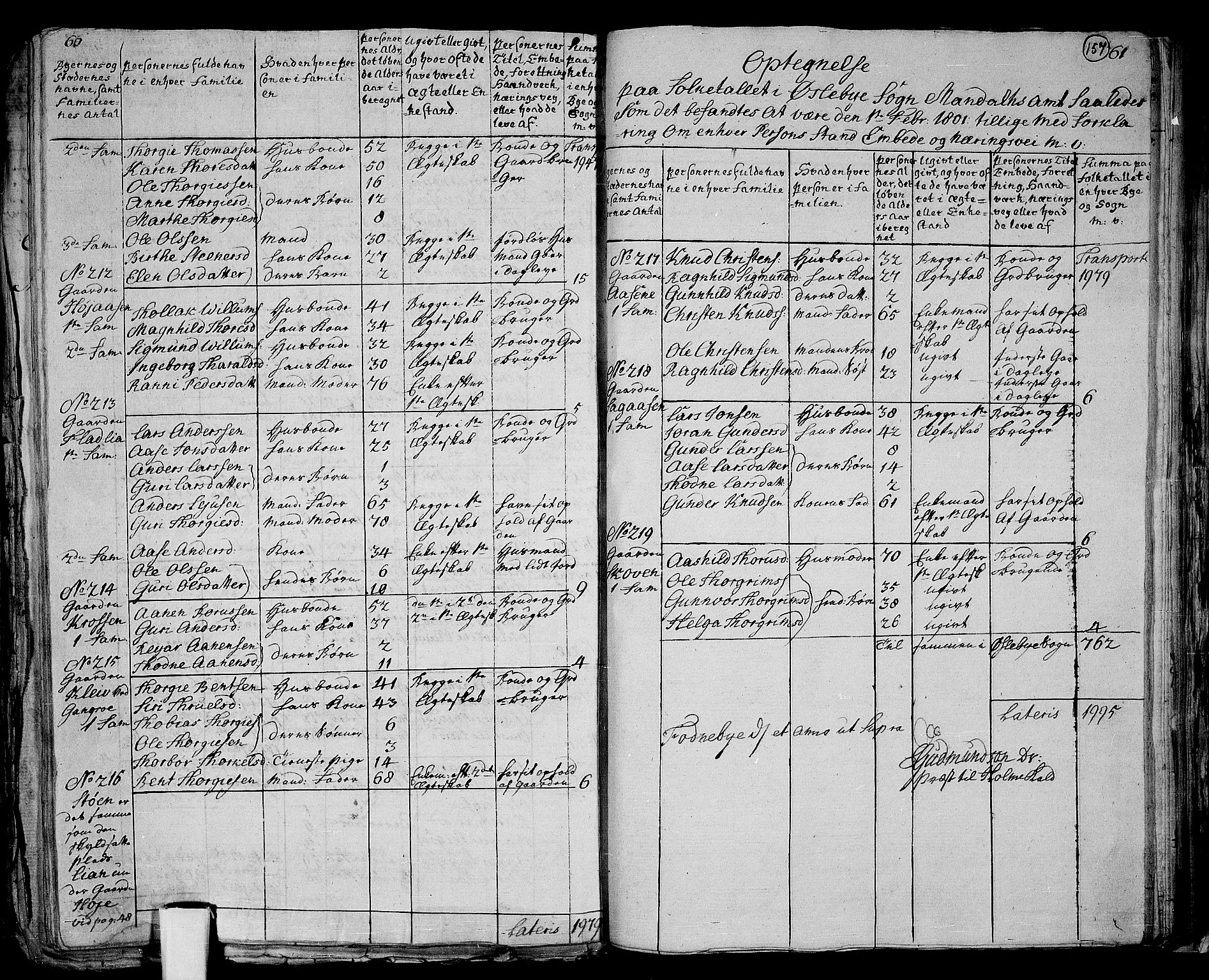 RA, 1801 census for 1020P Holum, 1801, p. 156b-157a