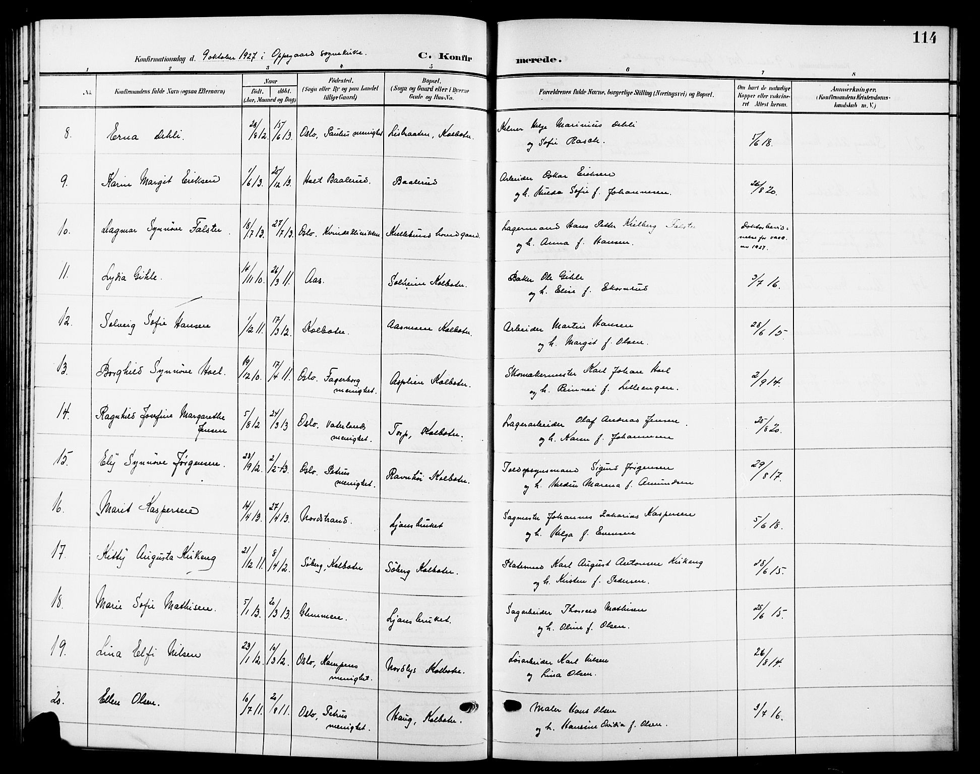 Nesodden prestekontor Kirkebøker, AV/SAO-A-10013/G/Gb/L0001: Parish register (copy) no. II 1, 1905-1924, p. 114