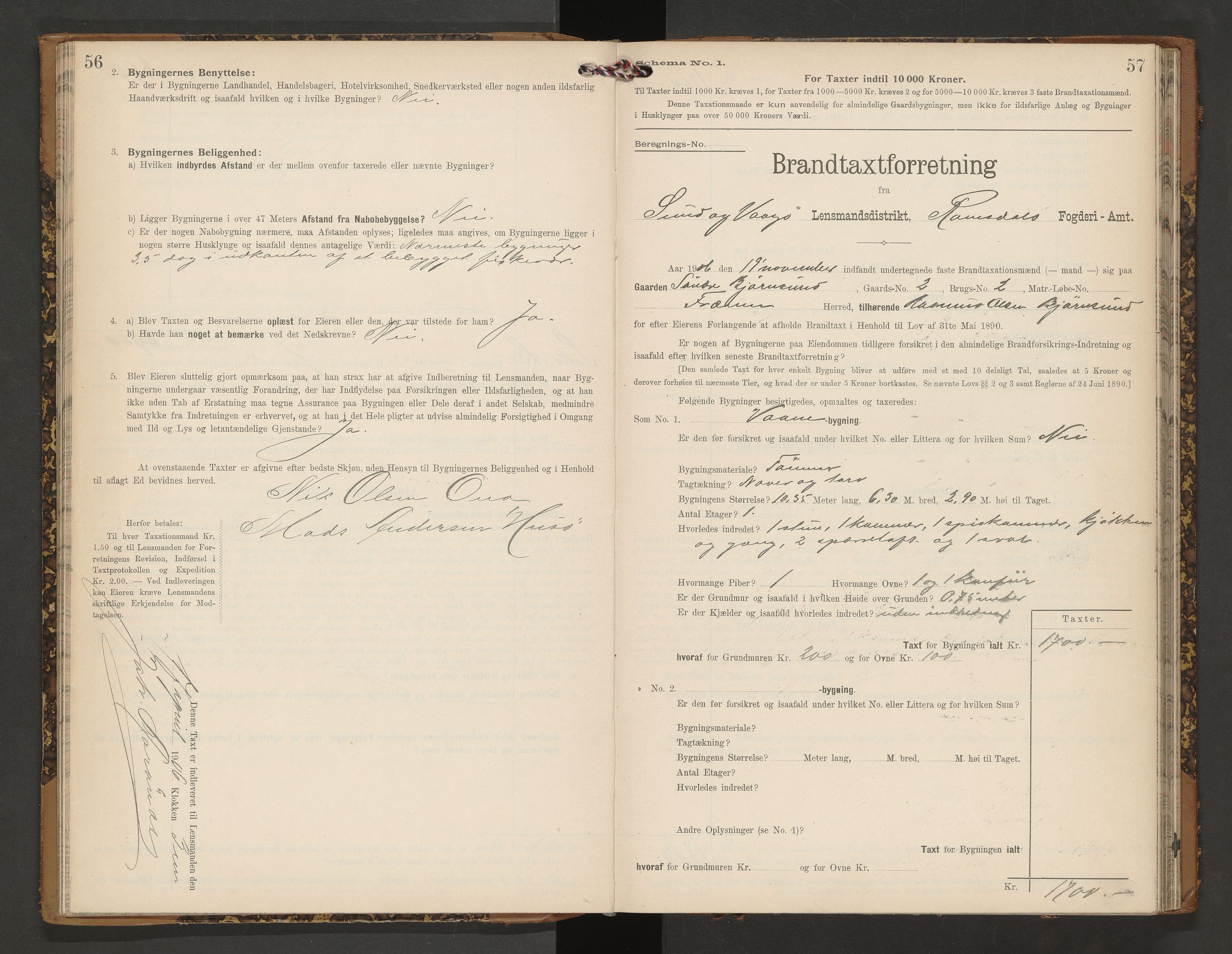 Norges Brannkasse Vågøy og Sund, AV/SAT-A-5504/Fb/L0002: Branntakstprotokoll, 1904-1913, p. 56-57