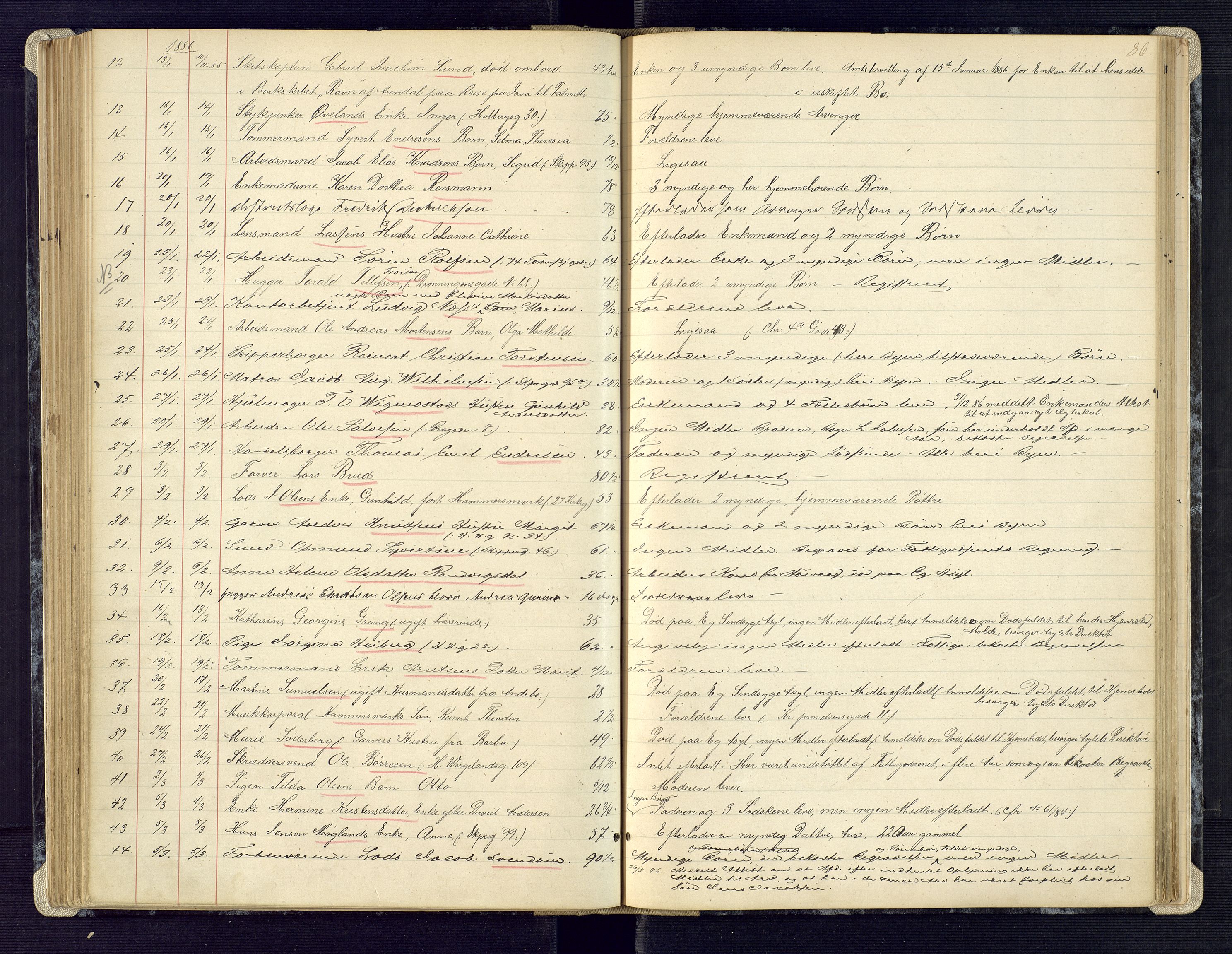 Kristiansand byrett, AV/SAK-1223-0001/H/Ha/L0006: Anmeldte dødsfall, 1878-1892, p. 86