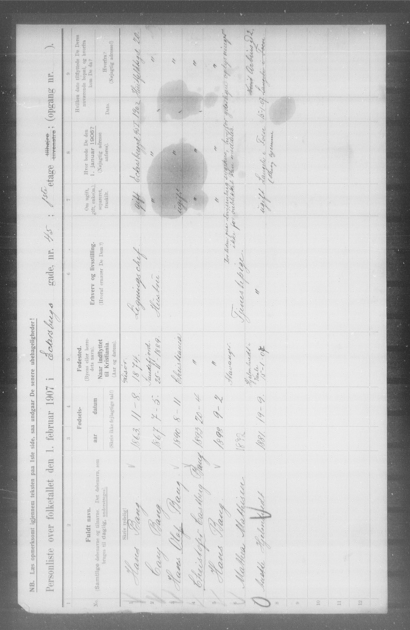 OBA, Municipal Census 1907 for Kristiania, 1907, p. 9512