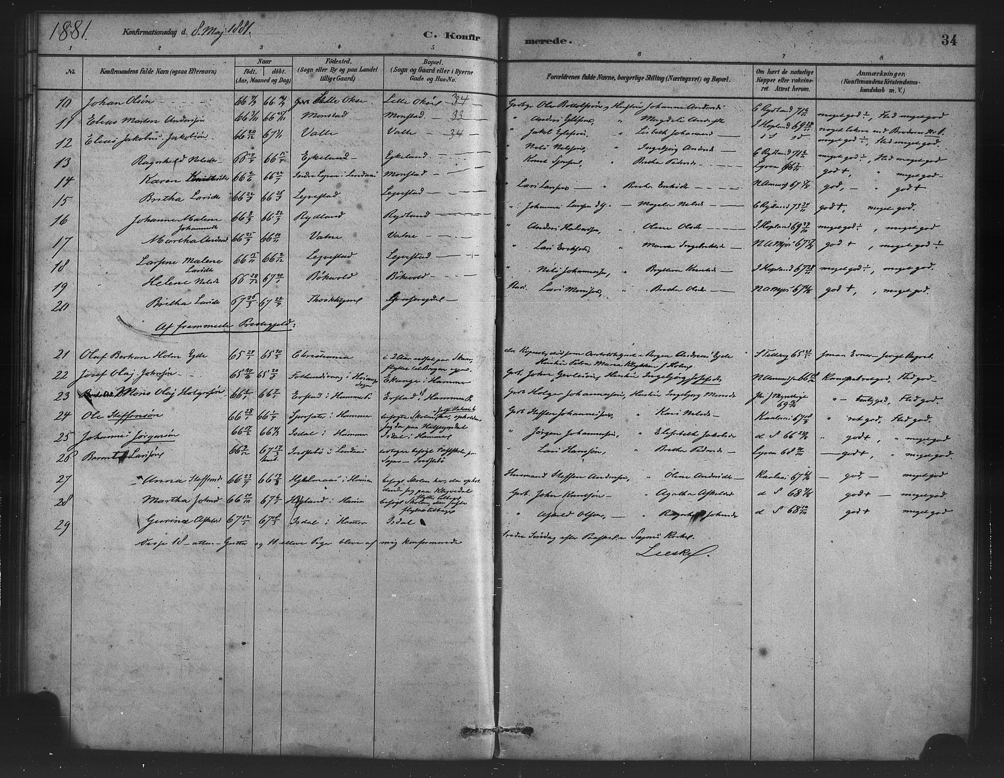 Alversund Sokneprestembete, SAB/A-73901/H/Ha/Haa/Haad/L0001: Parish register (official) no. D 1, 1880-1898, p. 34