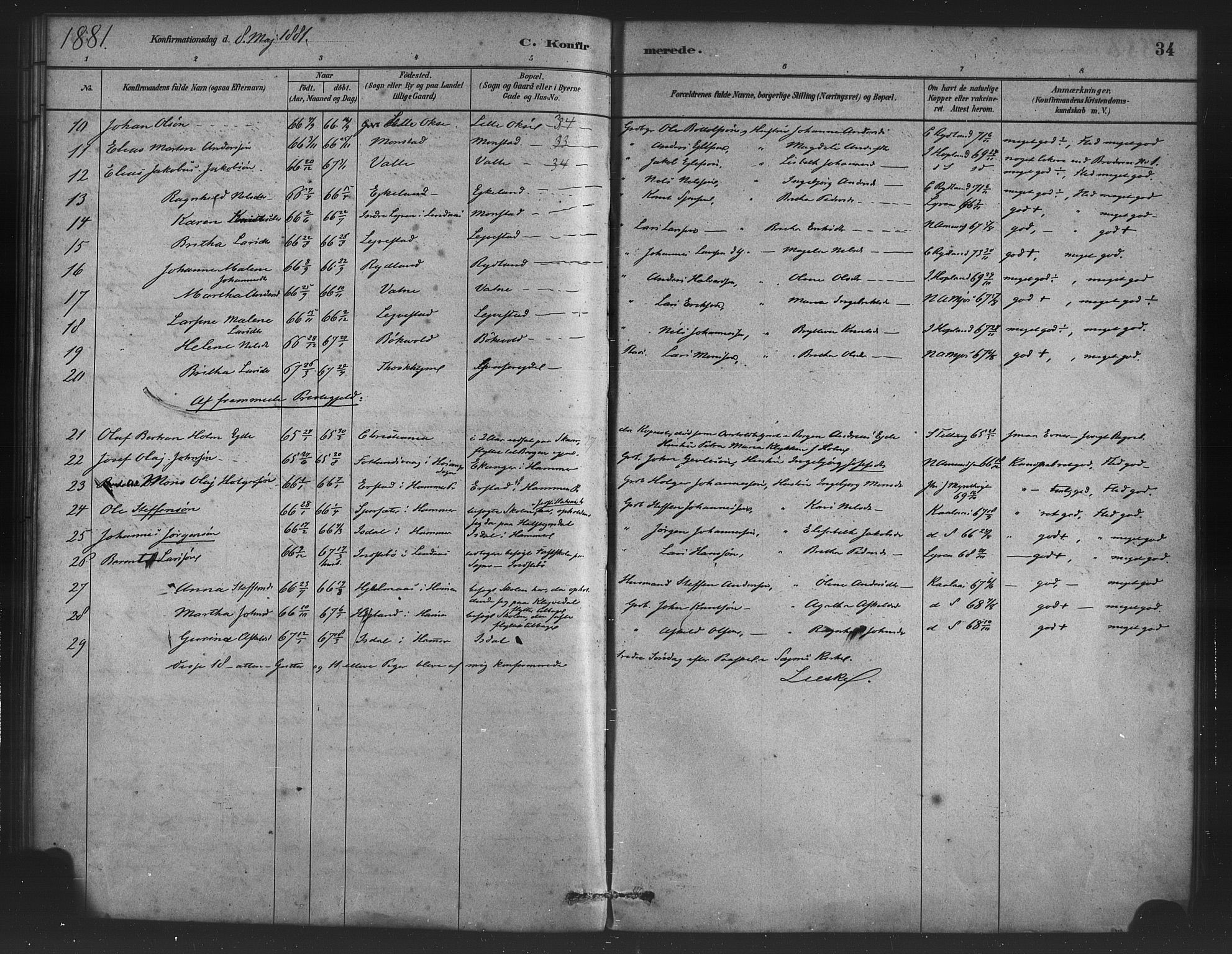 Alversund Sokneprestembete, AV/SAB-A-73901/H/Ha/Haa/Haad/L0001: Parish register (official) no. D 1, 1880-1898, p. 34