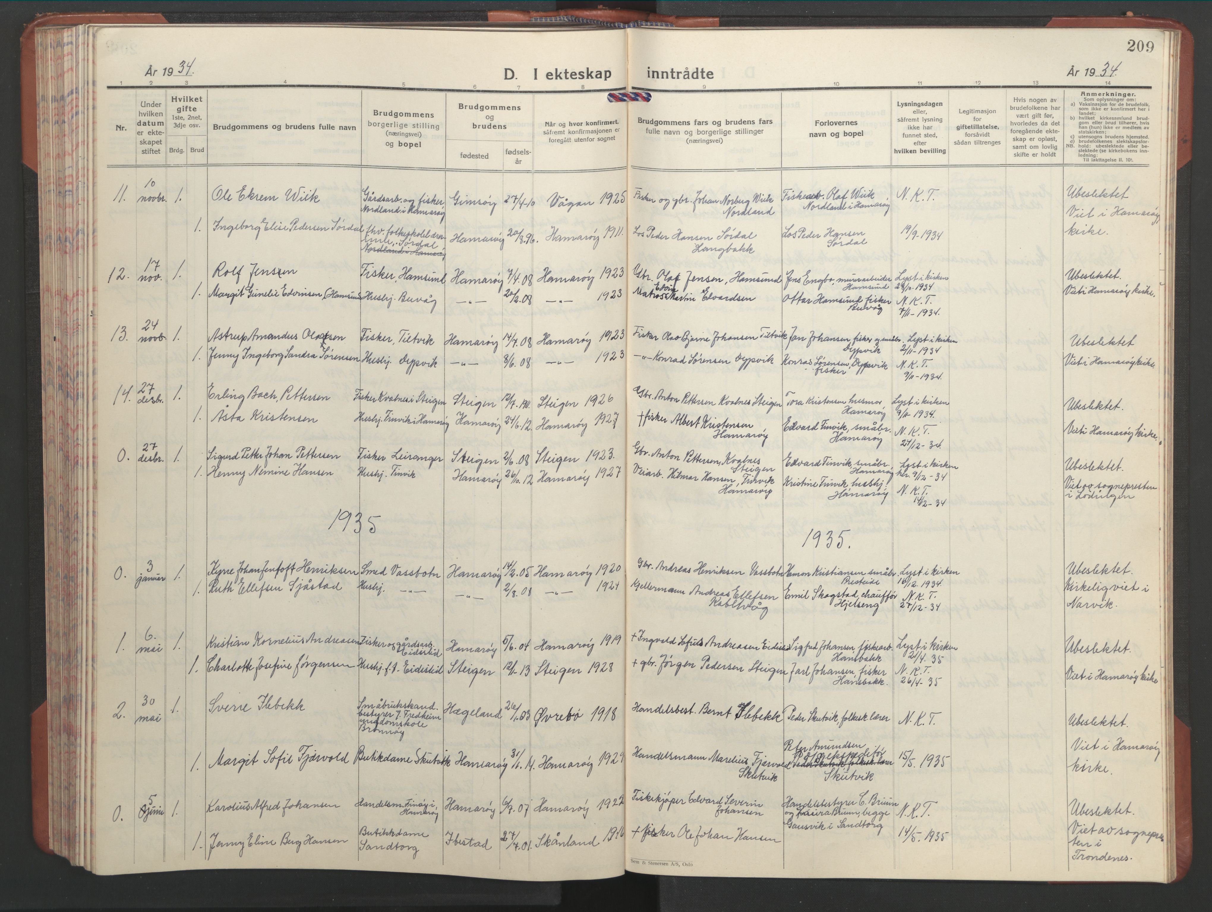 Ministerialprotokoller, klokkerbøker og fødselsregistre - Nordland, AV/SAT-A-1459/859/L0862: Parish register (copy) no. 859C08, 1925-1936, p. 209