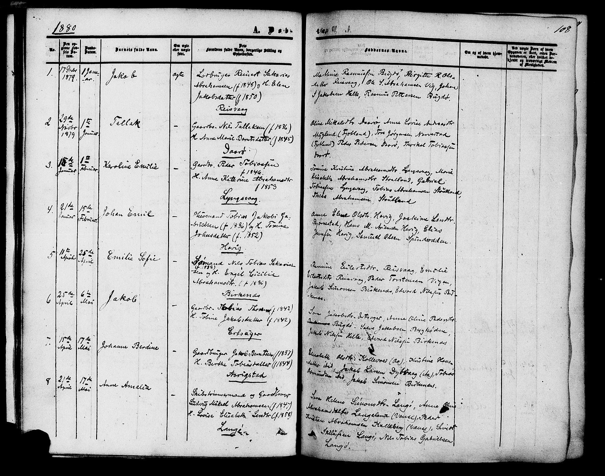 Herad sokneprestkontor, SAK/1111-0018/F/Fa/Fab/L0004: Parish register (official) no. A 4, 1853-1885, p. 108