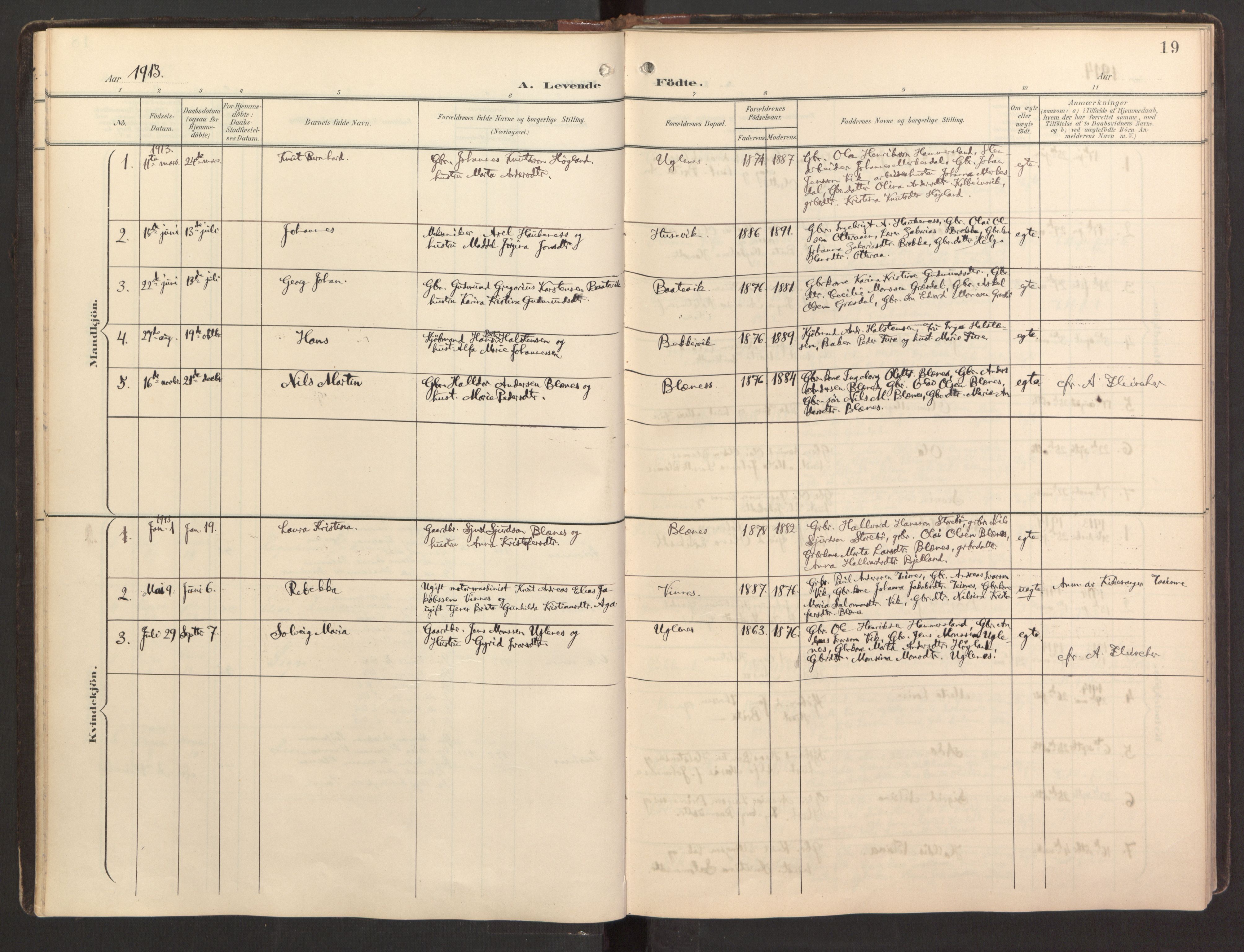 Fitjar sokneprestembete, SAB/A-99926: Parish register (official) no. B 1, 1900-1926, p. 19
