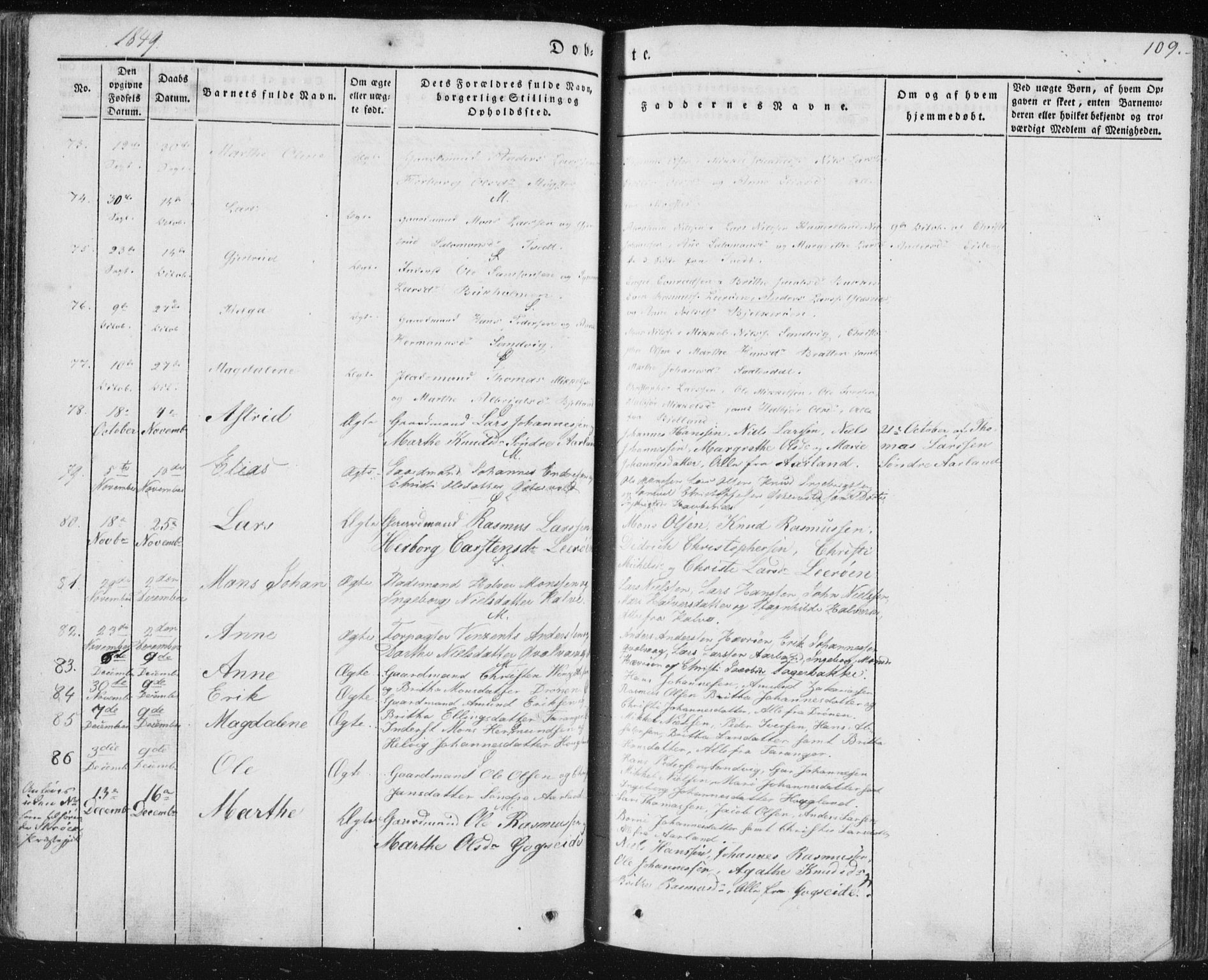 Sund sokneprestembete, AV/SAB-A-99930: Parish register (official) no. A 13, 1835-1849, p. 109