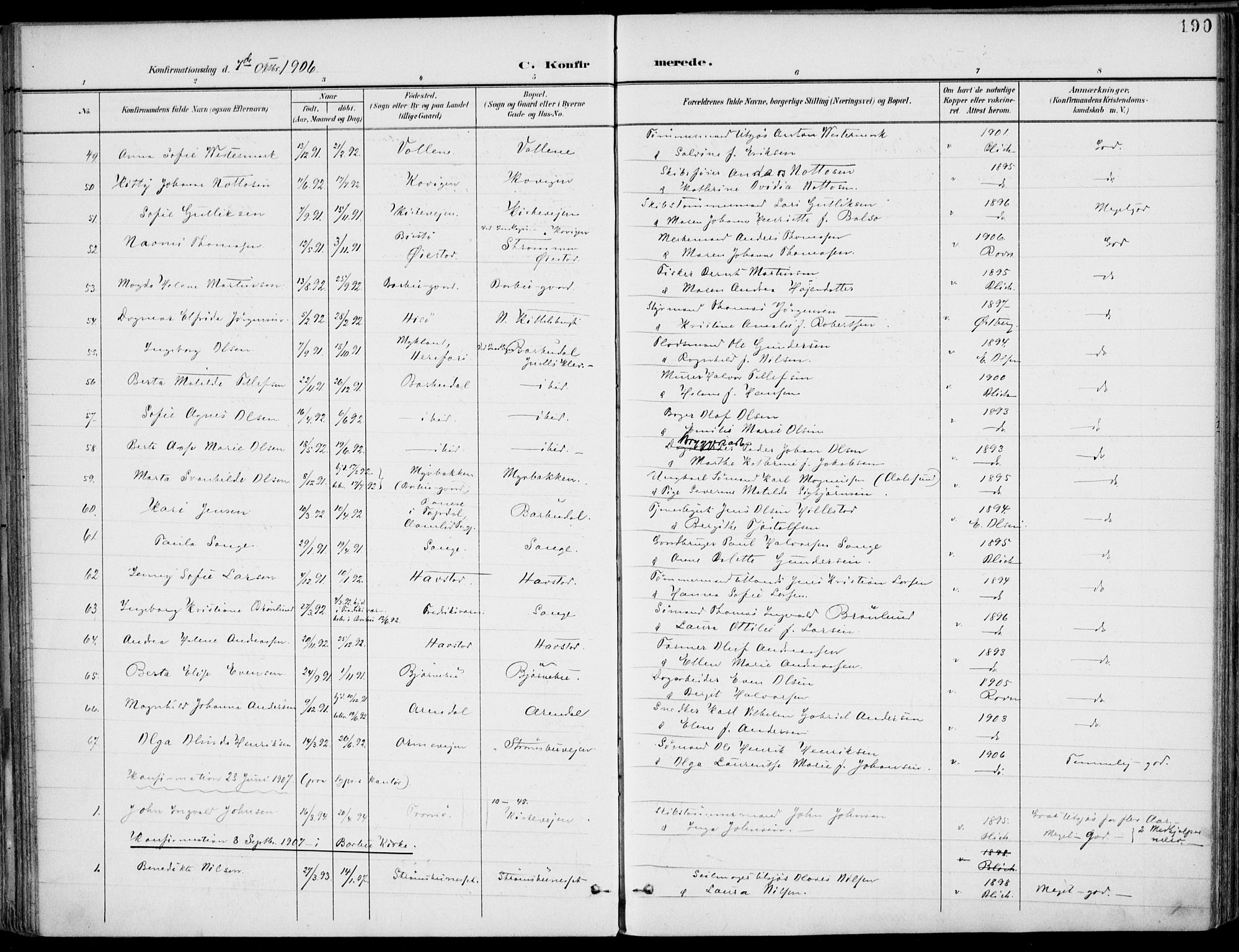 Barbu sokneprestkontor, AV/SAK-1111-0003/F/Fa/L0005: Parish register (official) no. A 5, 1899-1909, p. 190