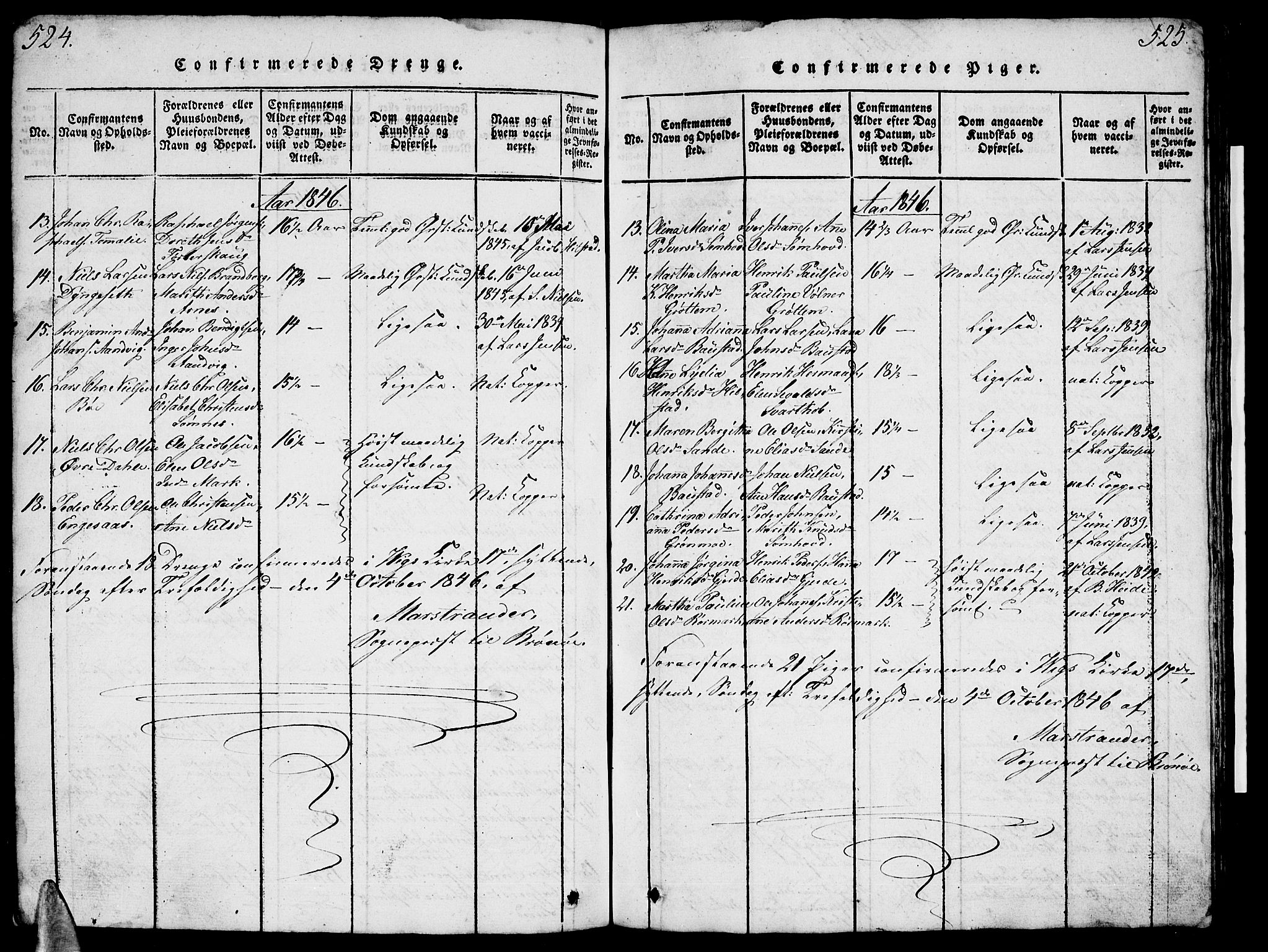 Ministerialprotokoller, klokkerbøker og fødselsregistre - Nordland, AV/SAT-A-1459/812/L0186: Parish register (copy) no. 812C04, 1820-1849, p. 524-525