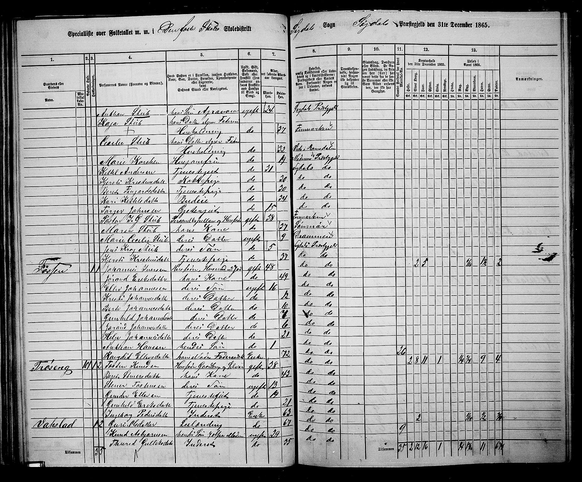 RA, 1865 census for Sigdal, 1865, p. 75