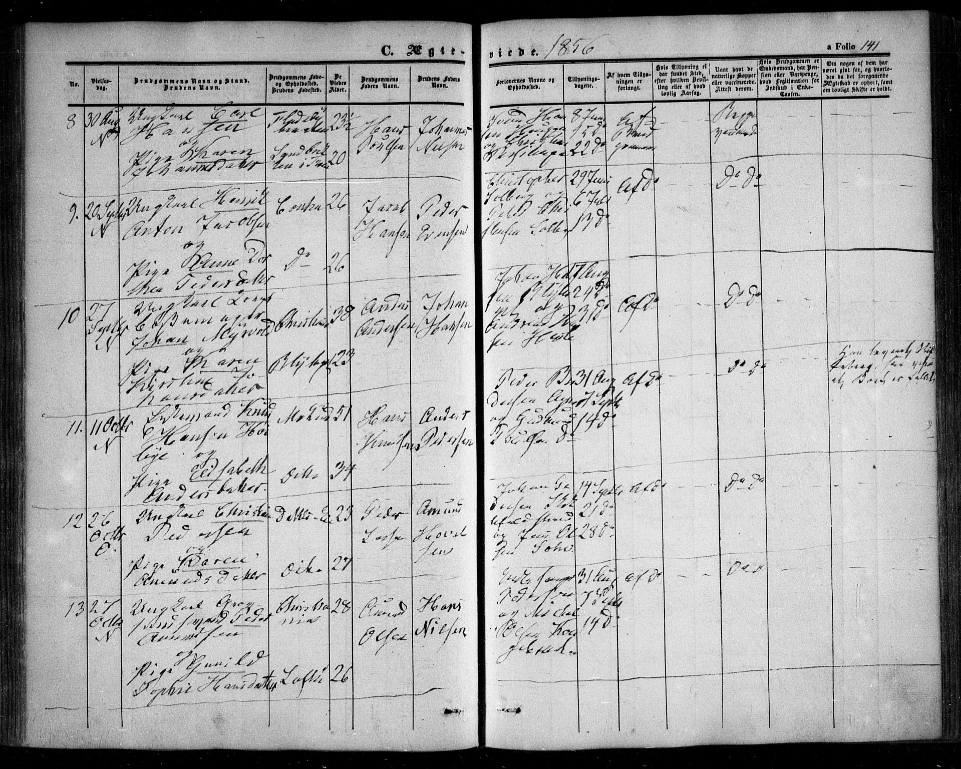 Nesodden prestekontor Kirkebøker, SAO/A-10013/F/Fa/L0007: Parish register (official) no. I 7, 1848-1868, p. 141