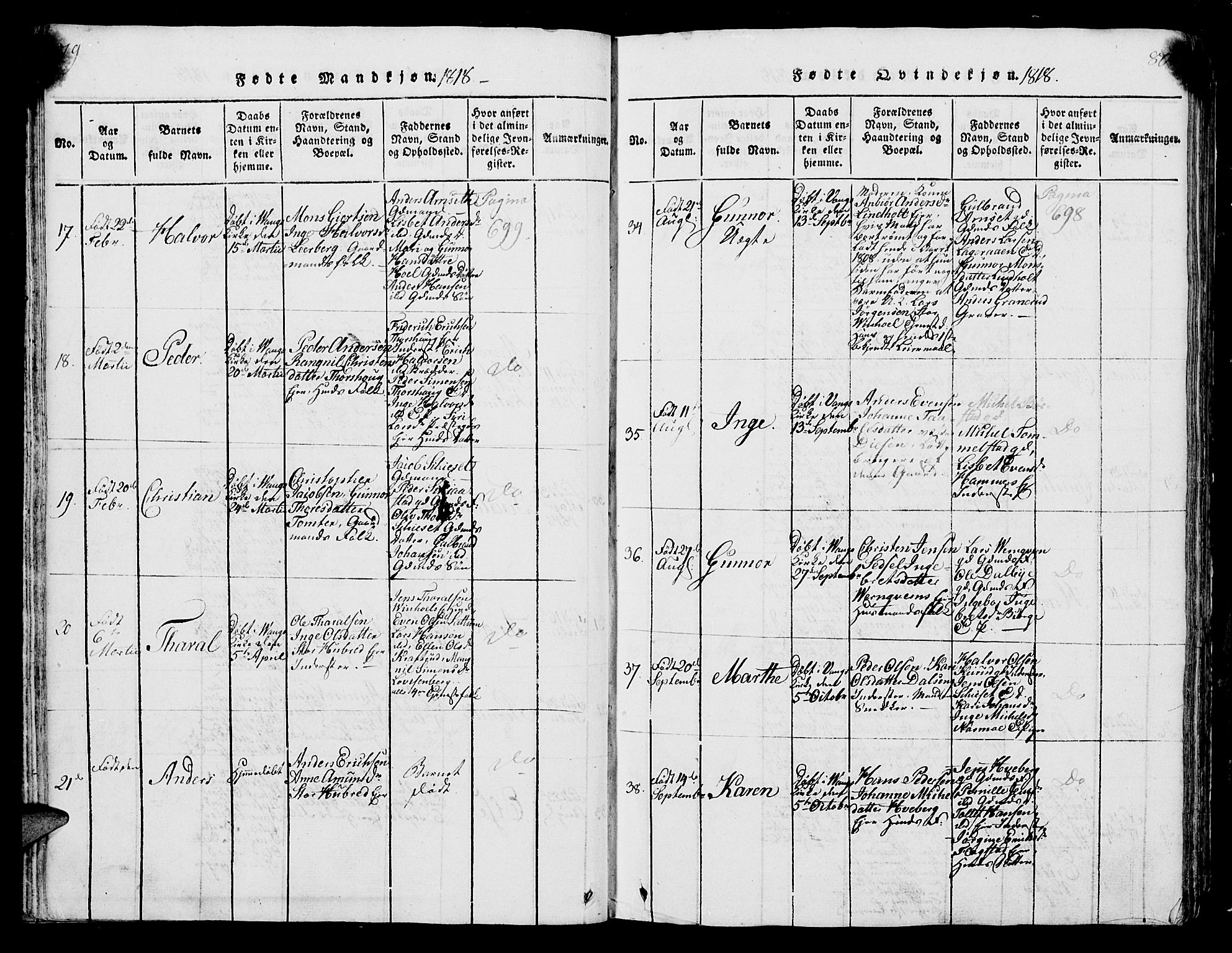 Vang prestekontor, Hedmark, AV/SAH-PREST-008/H/Ha/Hab/L0004: Parish register (copy) no. 4, 1813-1827, p. 79-80