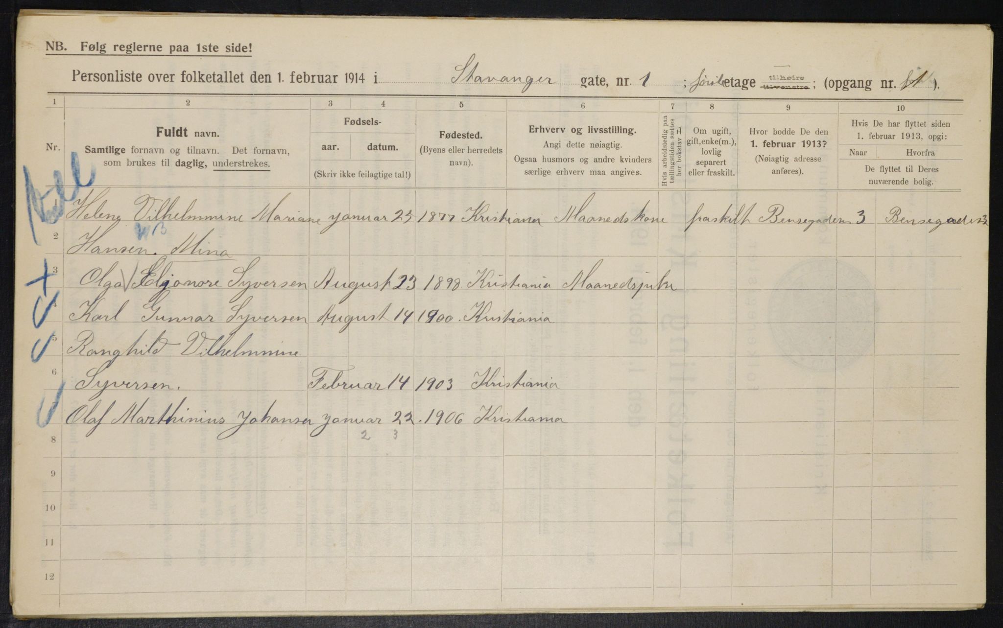 OBA, Municipal Census 1914 for Kristiania, 1914, p. 100582