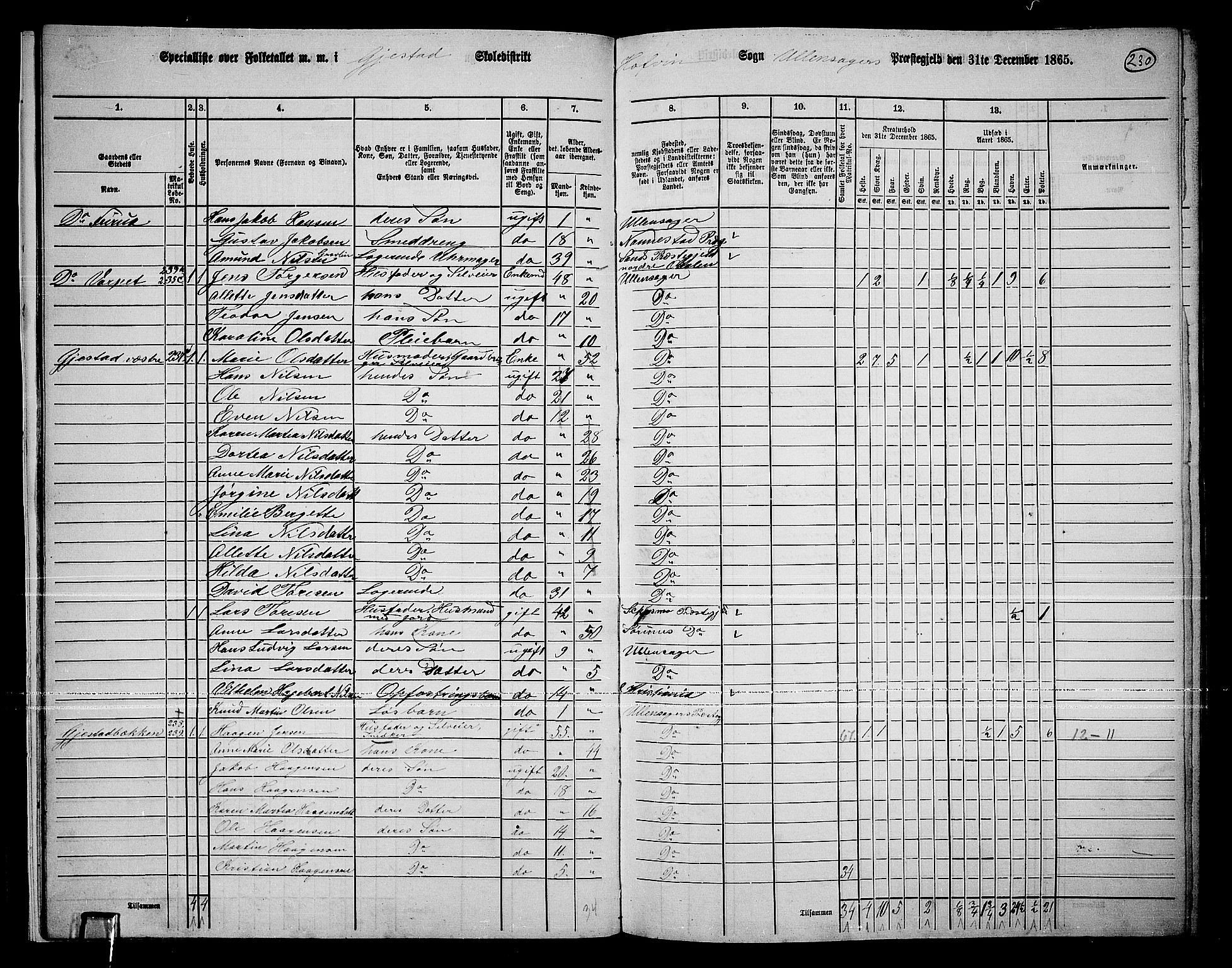 RA, 1865 census for Ullensaker, 1865, p. 205