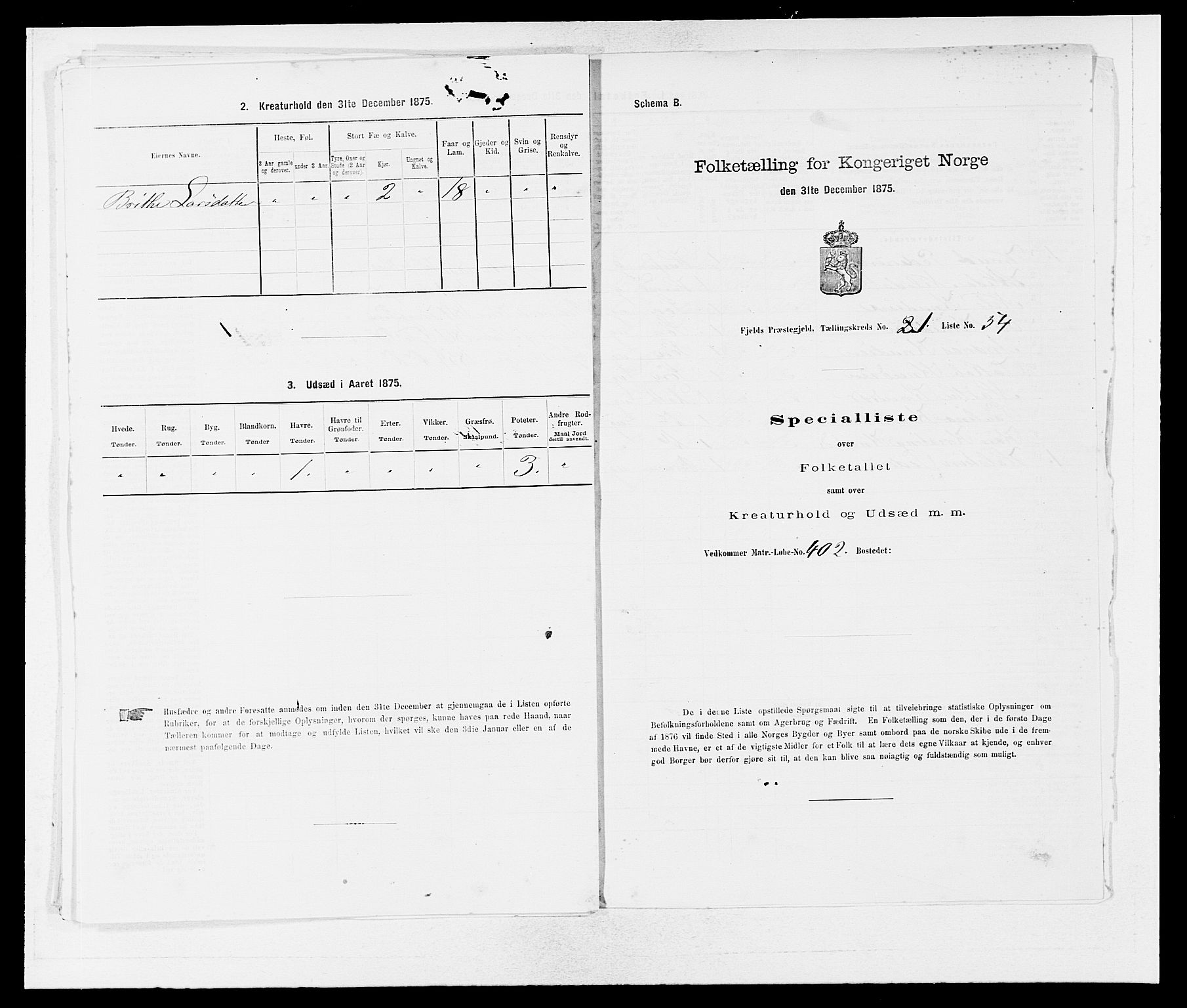 SAB, 1875 census for 1246P Fjell, 1875, p. 127