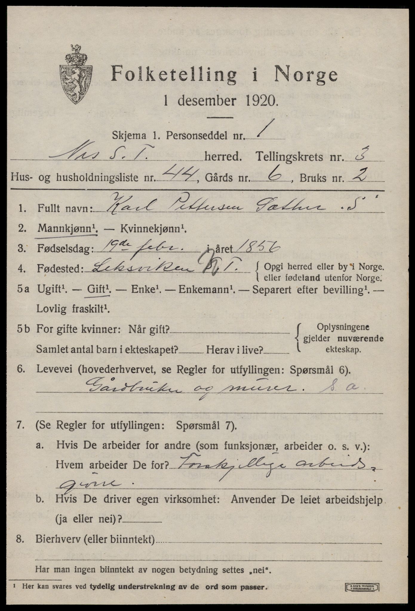 SAT, 1920 census for Nes (ST), 1920, p. 2129