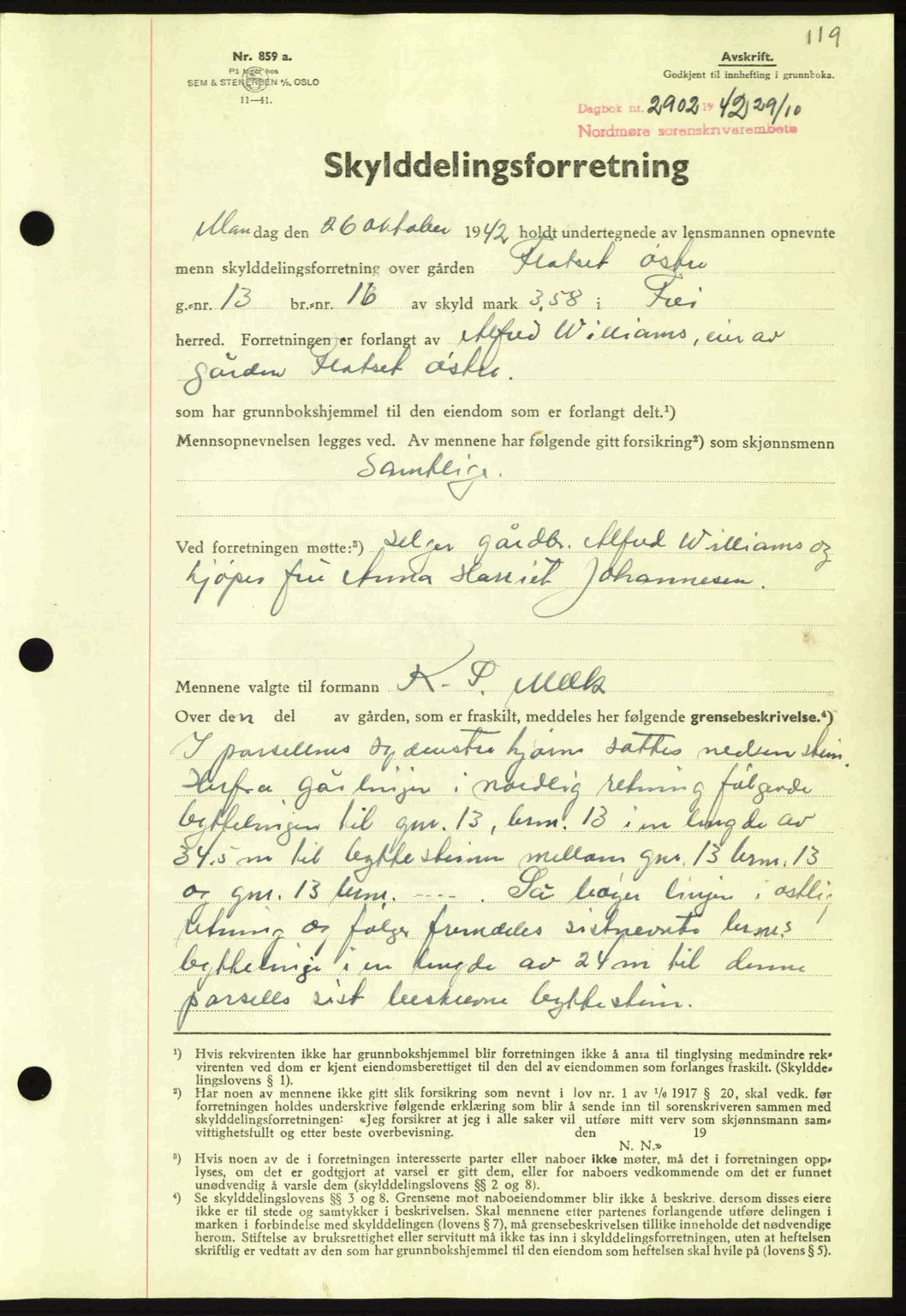 Nordmøre sorenskriveri, AV/SAT-A-4132/1/2/2Ca: Mortgage book no. A94, 1942-1943, Diary no: : 2902/1942