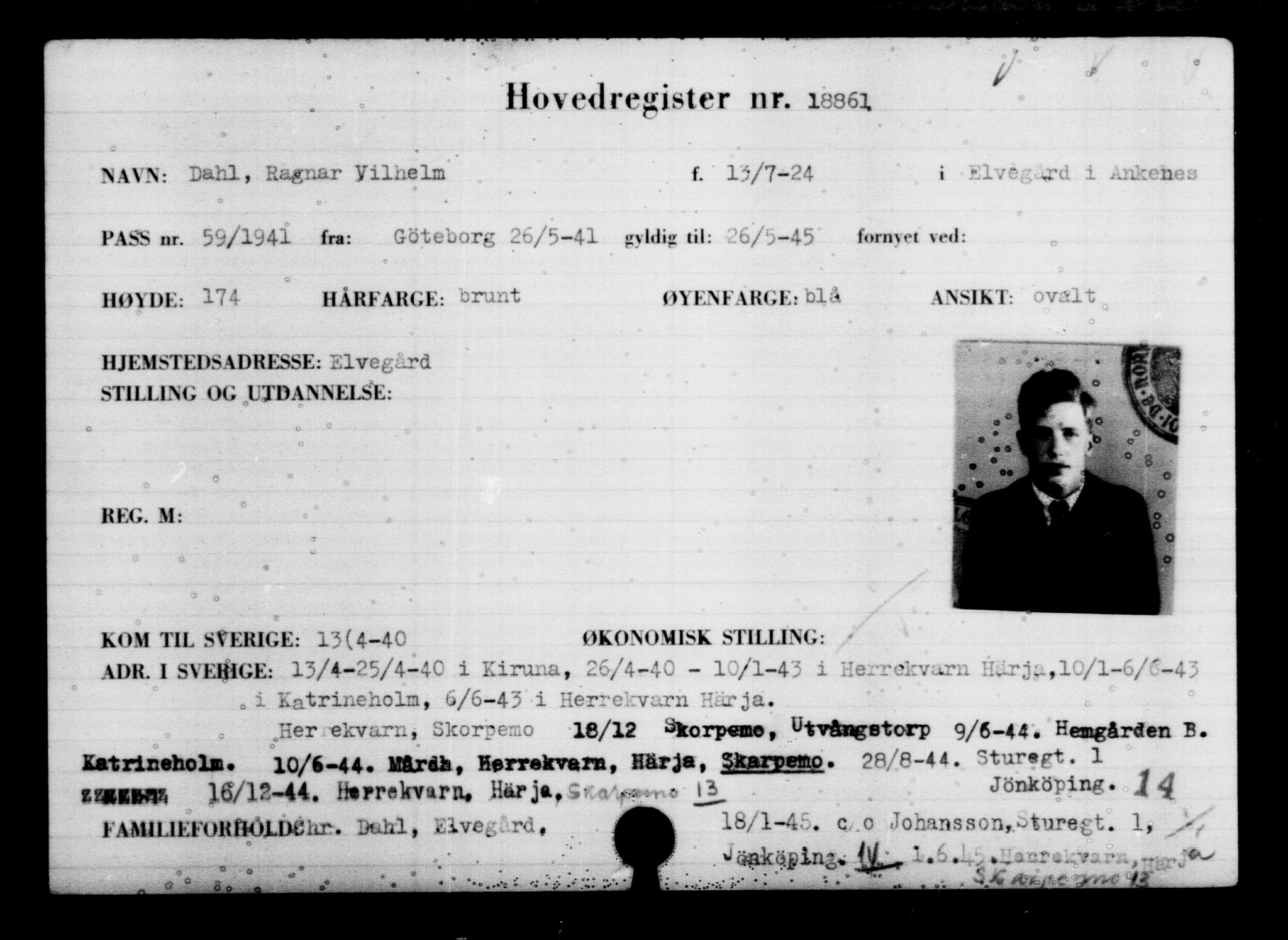 Utenriksstasjonene, Legasjonen i Stockholm, Flyktningkontoret, AV/RA-S-6753/V/Va/L0009: Kjesäterkartoteket, flyktninger med registreringsnr. 18502-22048, 1940-1945, p. 428