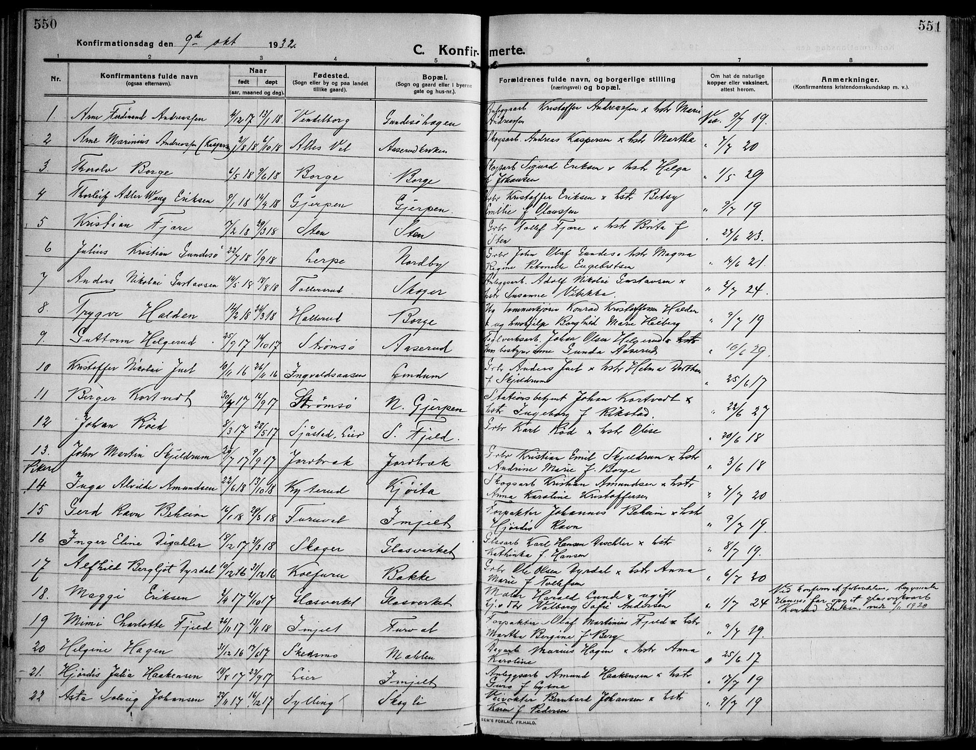 Skoger kirkebøker, SAKO/A-59/F/Fa/L0007: Parish register (official) no. I 7, 1911-1936, p. 550-551