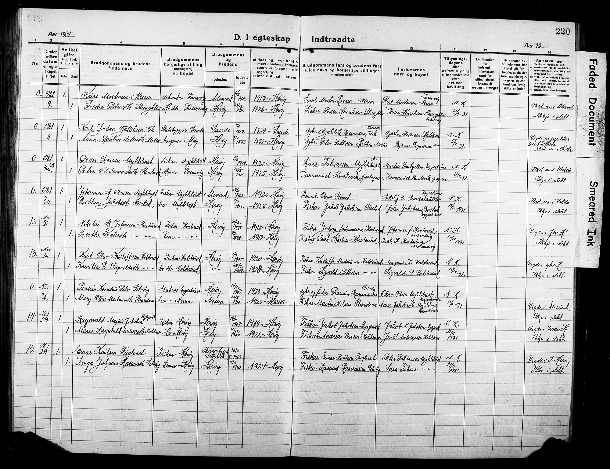 Ministerialprotokoller, klokkerbøker og fødselsregistre - Møre og Romsdal, AV/SAT-A-1454/507/L0084: Parish register (copy) no. 507C07, 1919-1932, p. 220