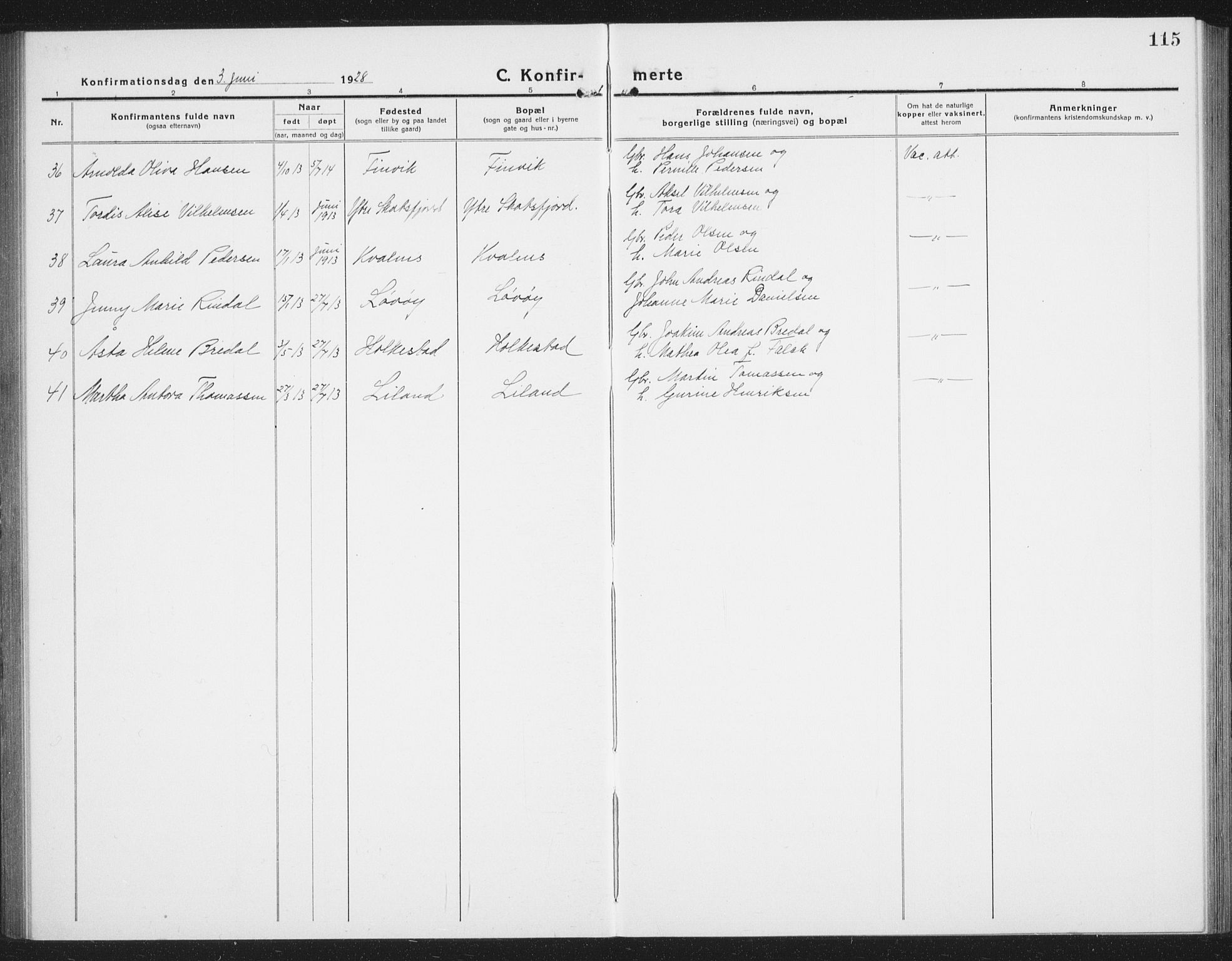 Ministerialprotokoller, klokkerbøker og fødselsregistre - Nordland, AV/SAT-A-1459/855/L0817: Parish register (copy) no. 855C06, 1917-1934, p. 115