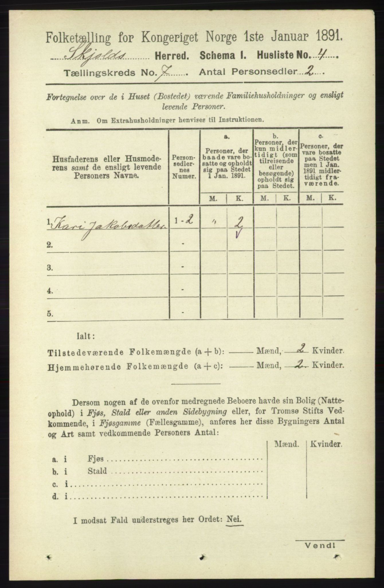 RA, 1891 census for 1154 Skjold, 1891, p. 1307