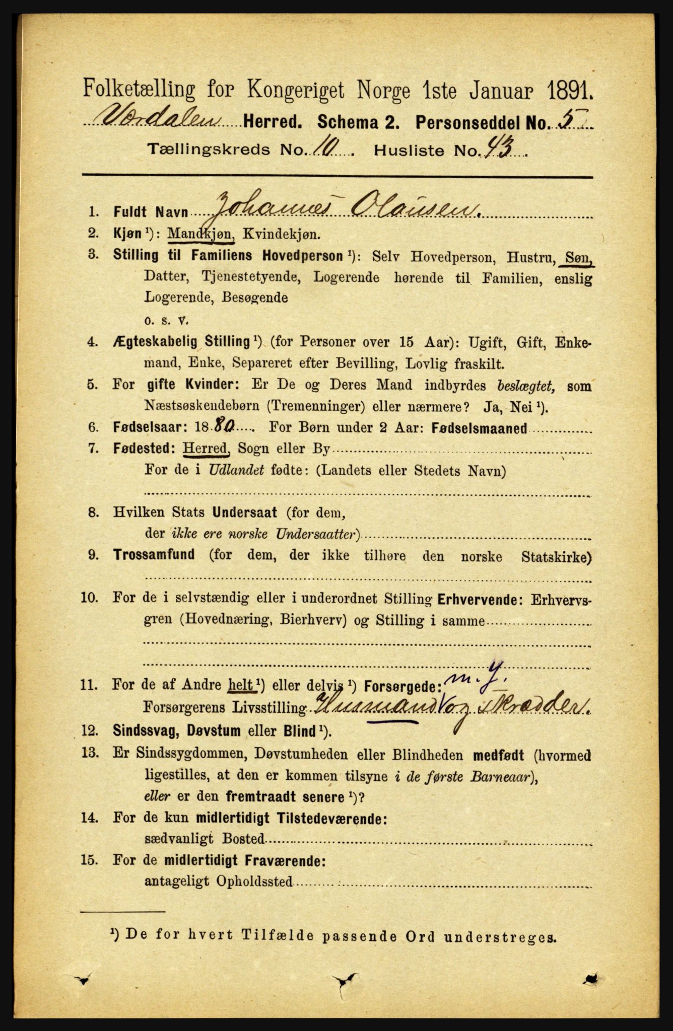 RA, 1891 census for 1721 Verdal, 1891, p. 5866