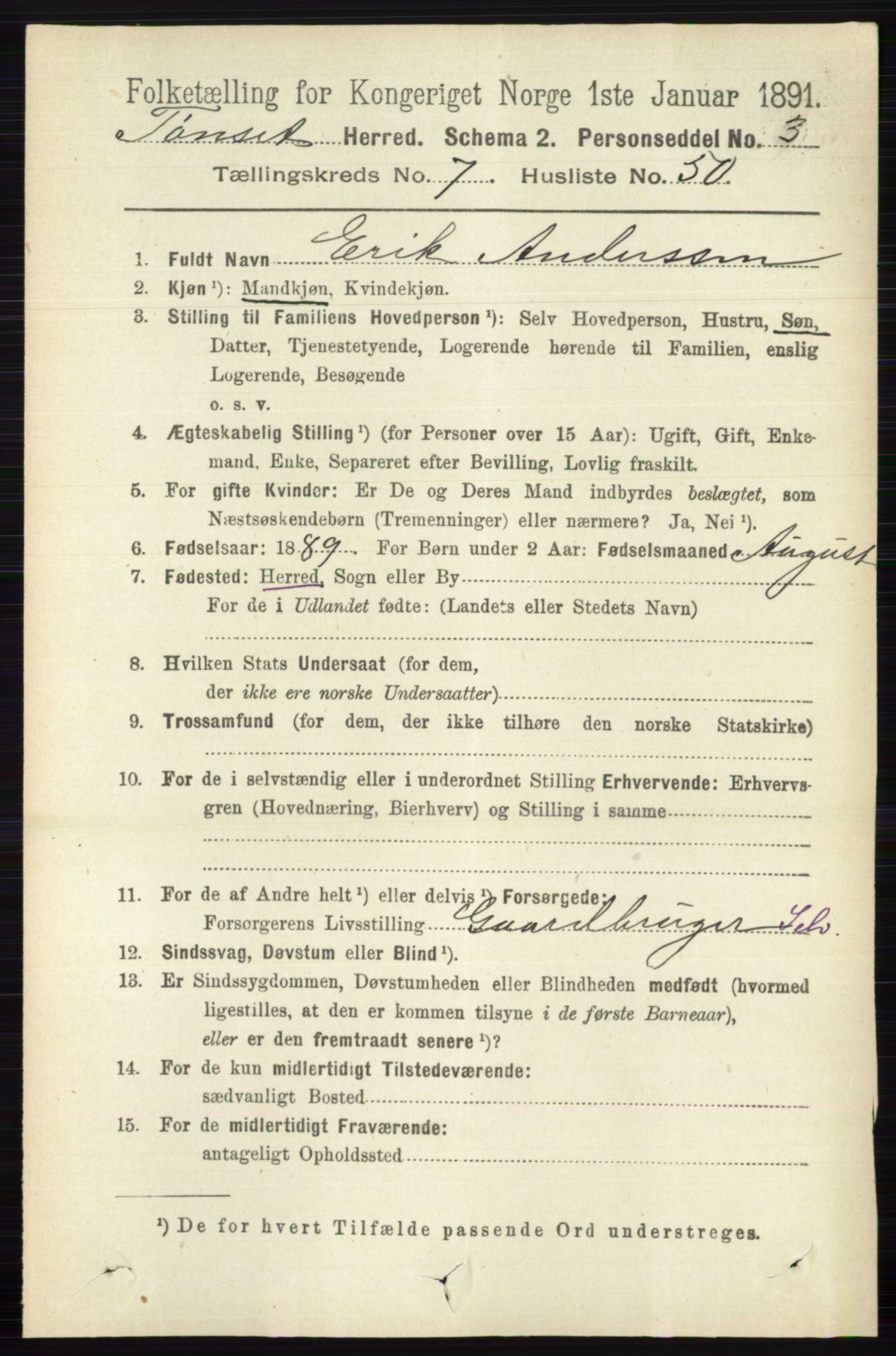 RA, 1891 census for 0437 Tynset, 1891, p. 2023