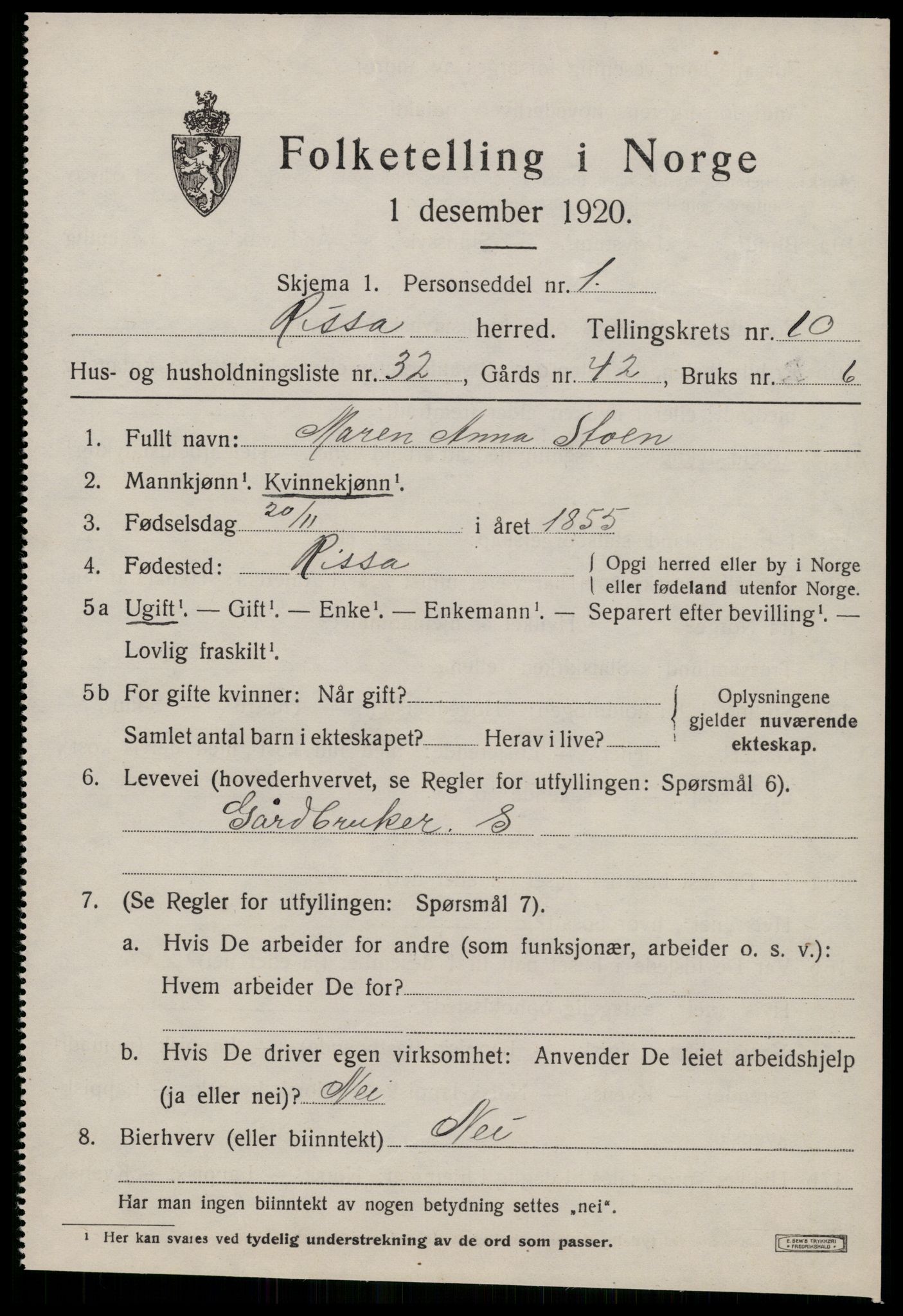 SAT, 1920 census for Rissa, 1920, p. 6973