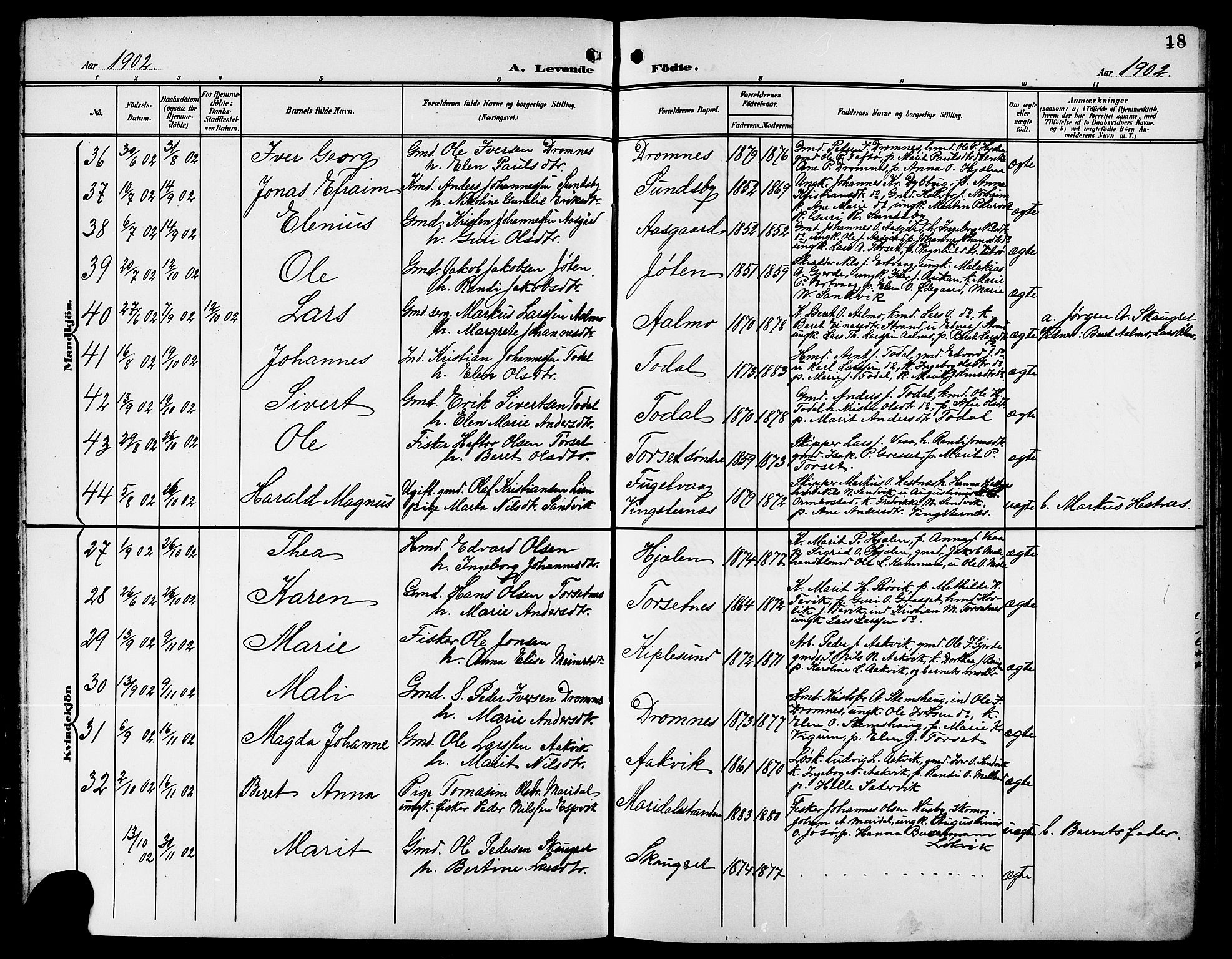 Ministerialprotokoller, klokkerbøker og fødselsregistre - Møre og Romsdal, SAT/A-1454/578/L0910: Parish register (copy) no. 578C03, 1900-1921, p. 18
