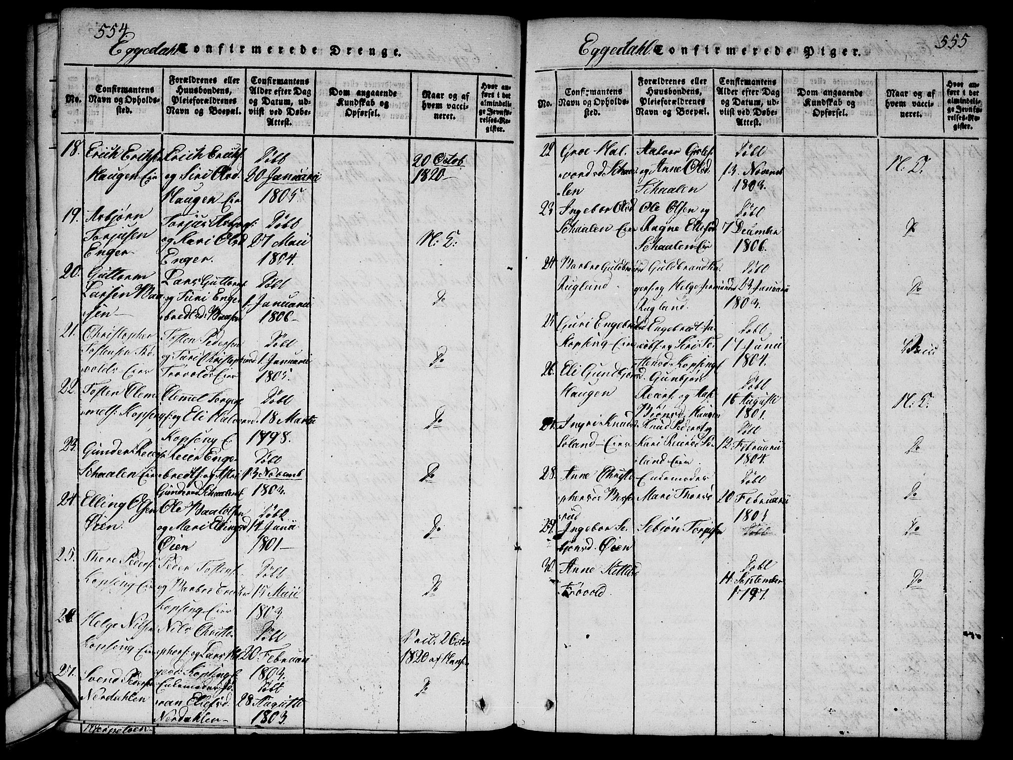 Sigdal kirkebøker, SAKO/A-245/G/Ga/L0001: Parish register (copy) no. I 1 /2, 1816-1835, p. 554-555