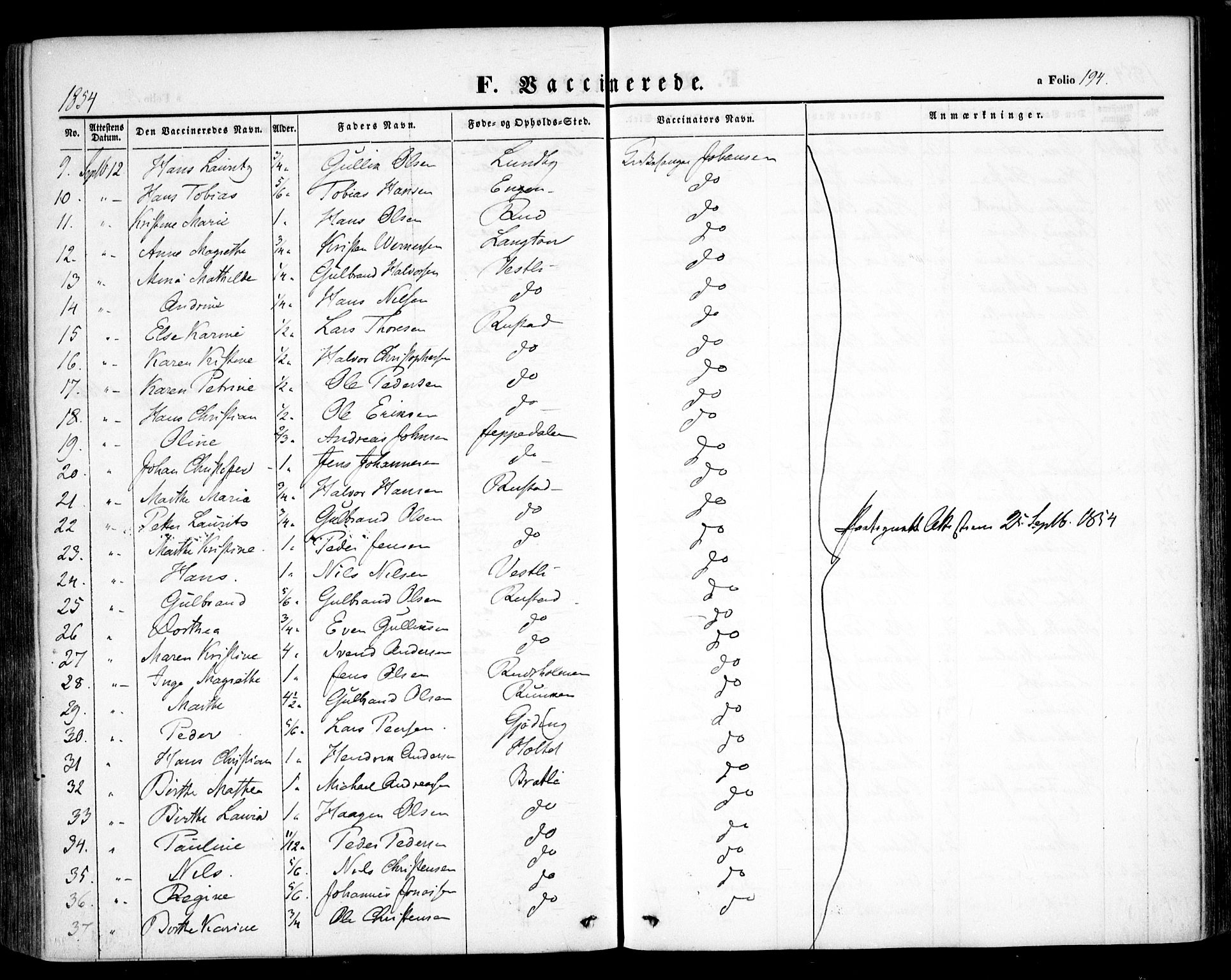 Hurdal prestekontor Kirkebøker, SAO/A-10889/F/Fa/L0005: Parish register (official) no. I 5, 1846-1859, p. 194