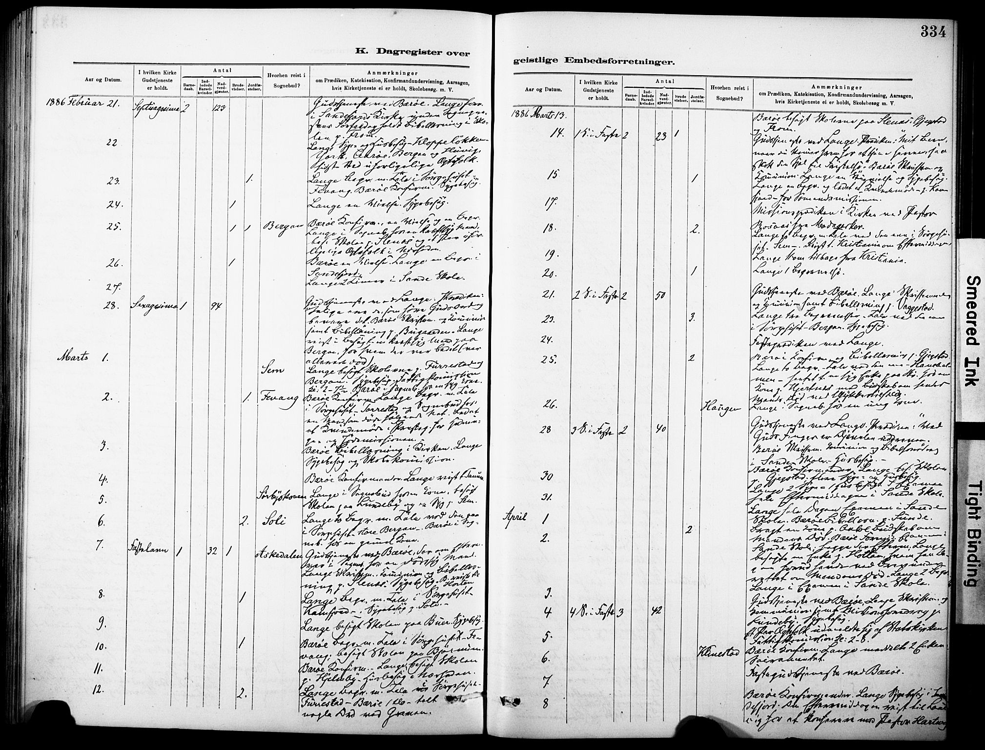 Sandar kirkebøker, AV/SAKO-A-243/F/Fa/L0013: Parish register (official) no. 13, 1883-1895, p. 334