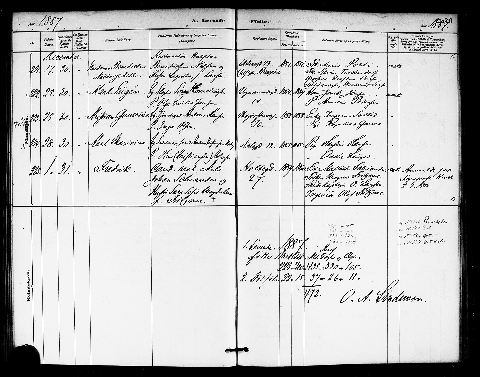 Rikshospitalet prestekontor Kirkebøker, AV/SAO-A-10309b/F/L0007: Parish register (official) no. 7, 1885-1890, p. 70