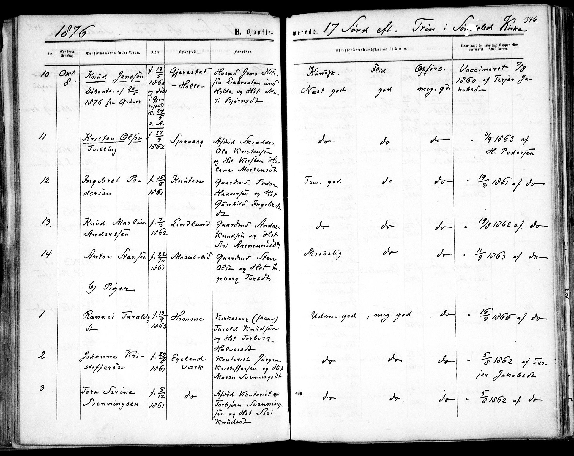 Søndeled sokneprestkontor, AV/SAK-1111-0038/F/Fa/L0003: Parish register (official) no. A 3, 1861-1879, p. 346