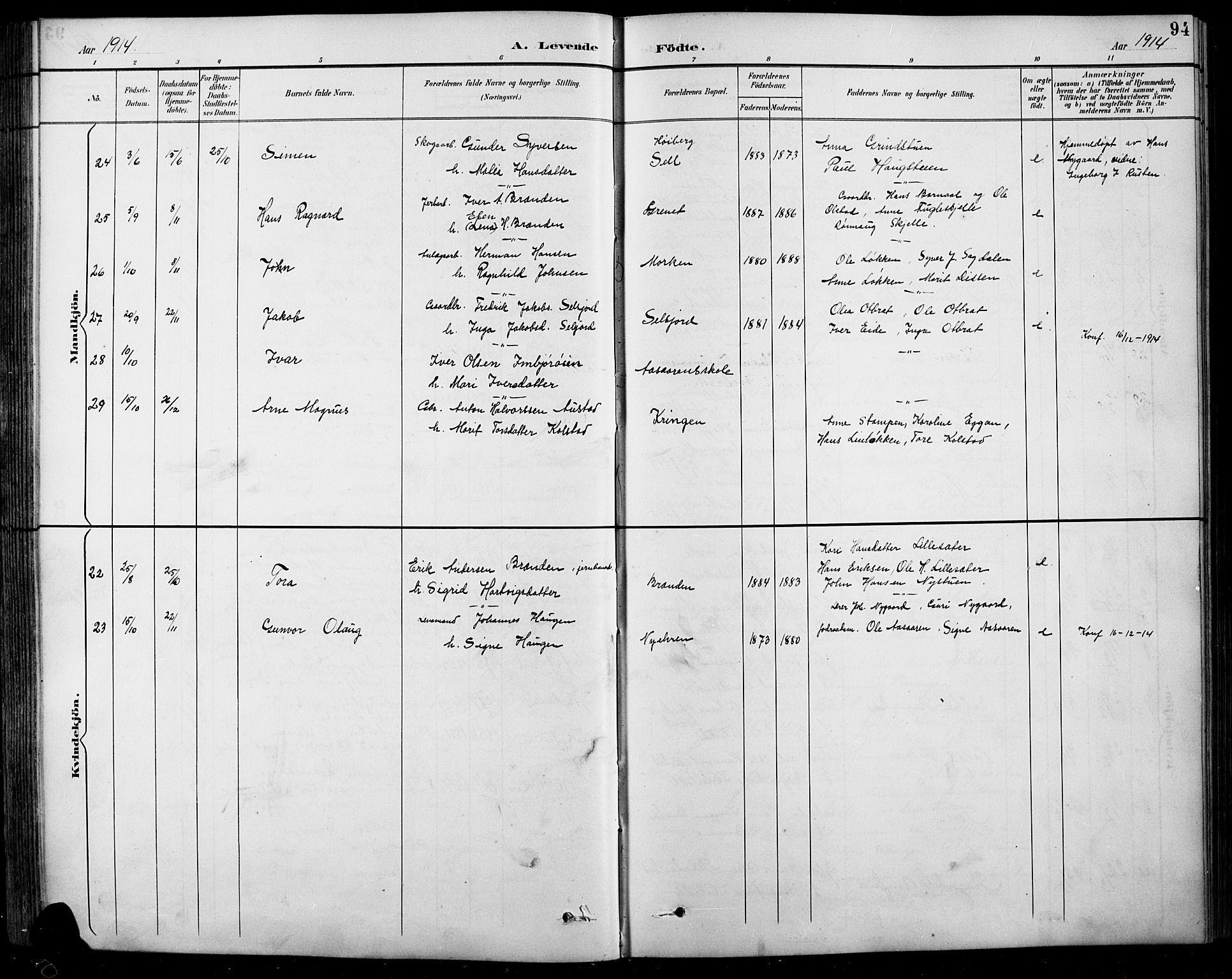 Sel prestekontor, AV/SAH-PREST-074/H/Ha/Hab/L0001: Parish register (copy) no. 1, 1894-1923, p. 94