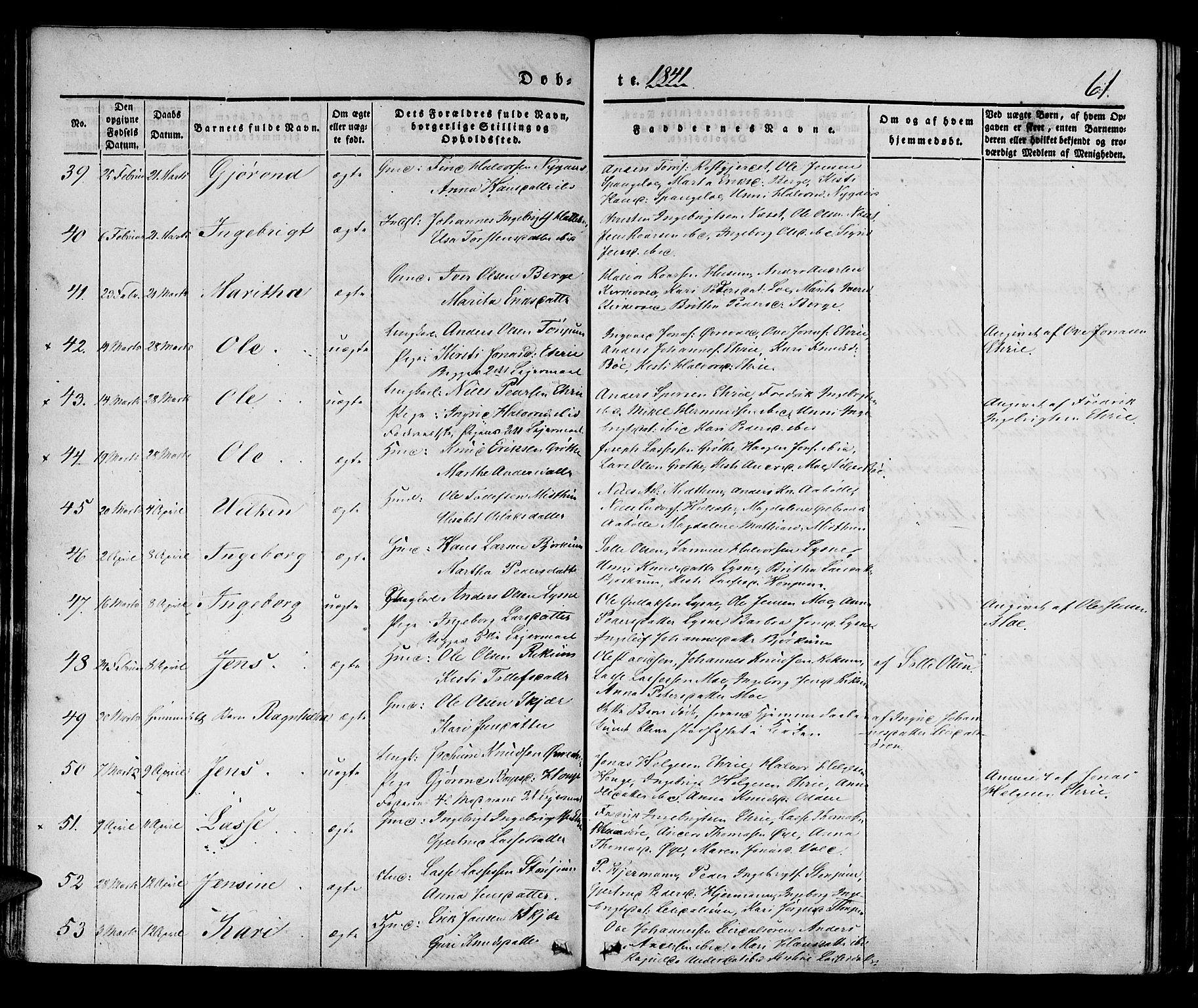 Lærdal sokneprestembete, AV/SAB-A-81201: Parish register (official) no. A 6, 1835-1849, p. 61