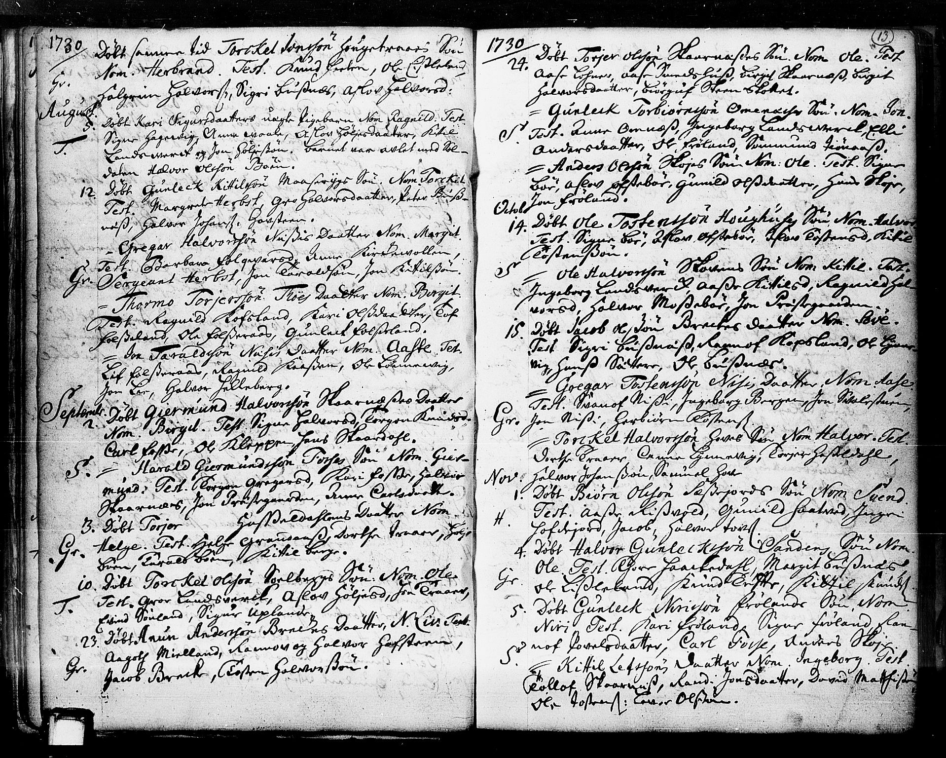 Hjartdal kirkebøker, SAKO/A-270/F/Fa/L0003: Parish register (official) no. I 3, 1727-1775, p. 13