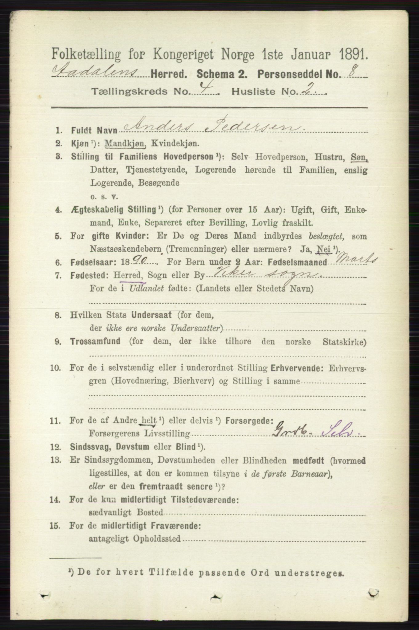 RA, 1891 census for 0614 Ådal, 1891, p. 1533