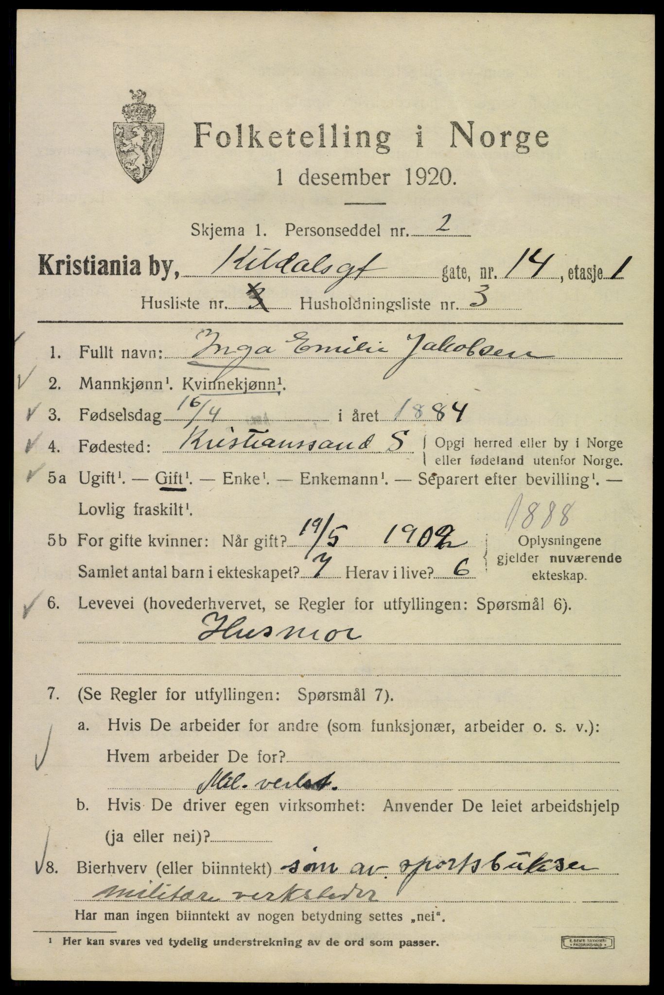 SAO, 1920 census for Kristiania, 1920, p. 332595