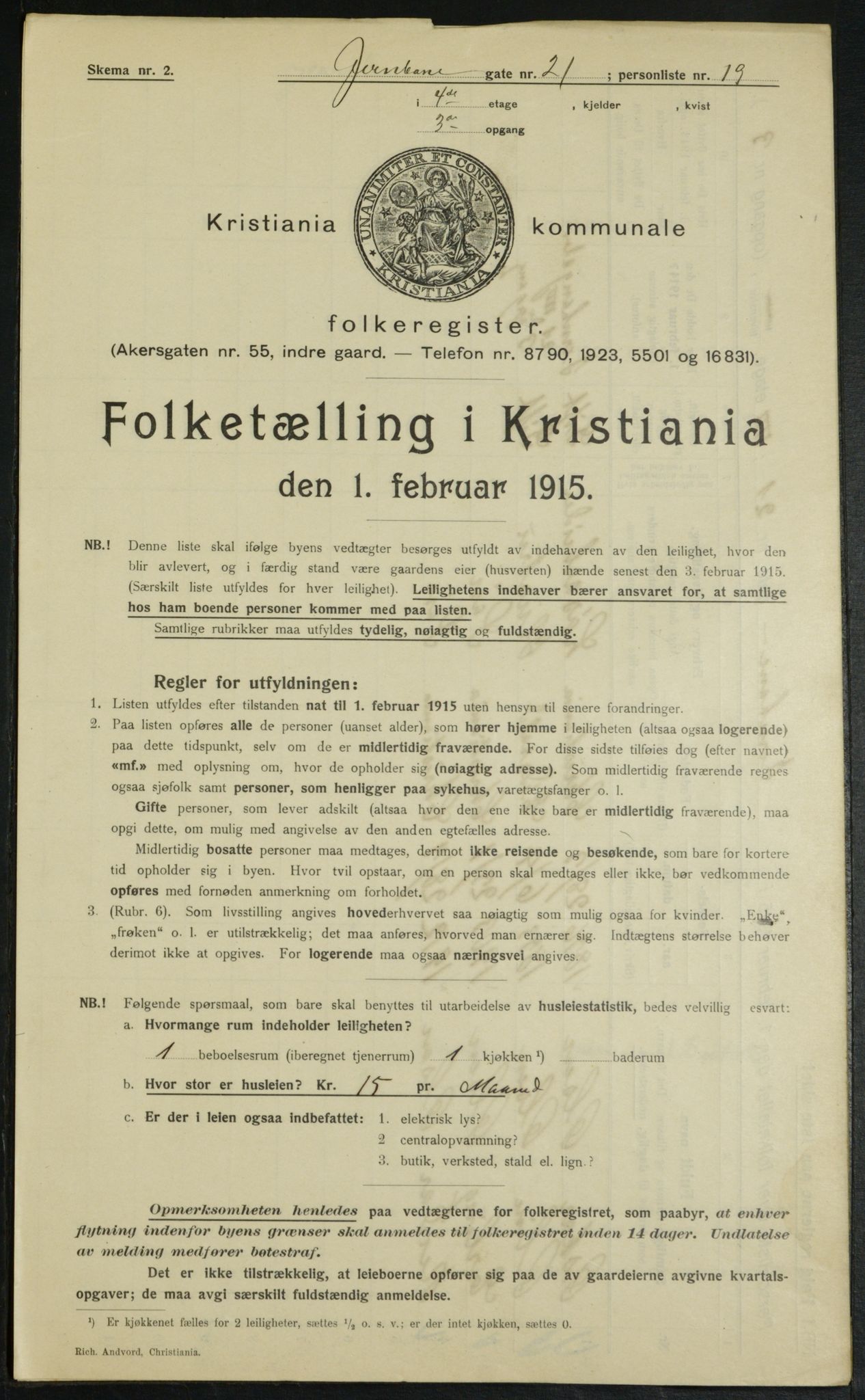 OBA, Municipal Census 1915 for Kristiania, 1915, p. 46454