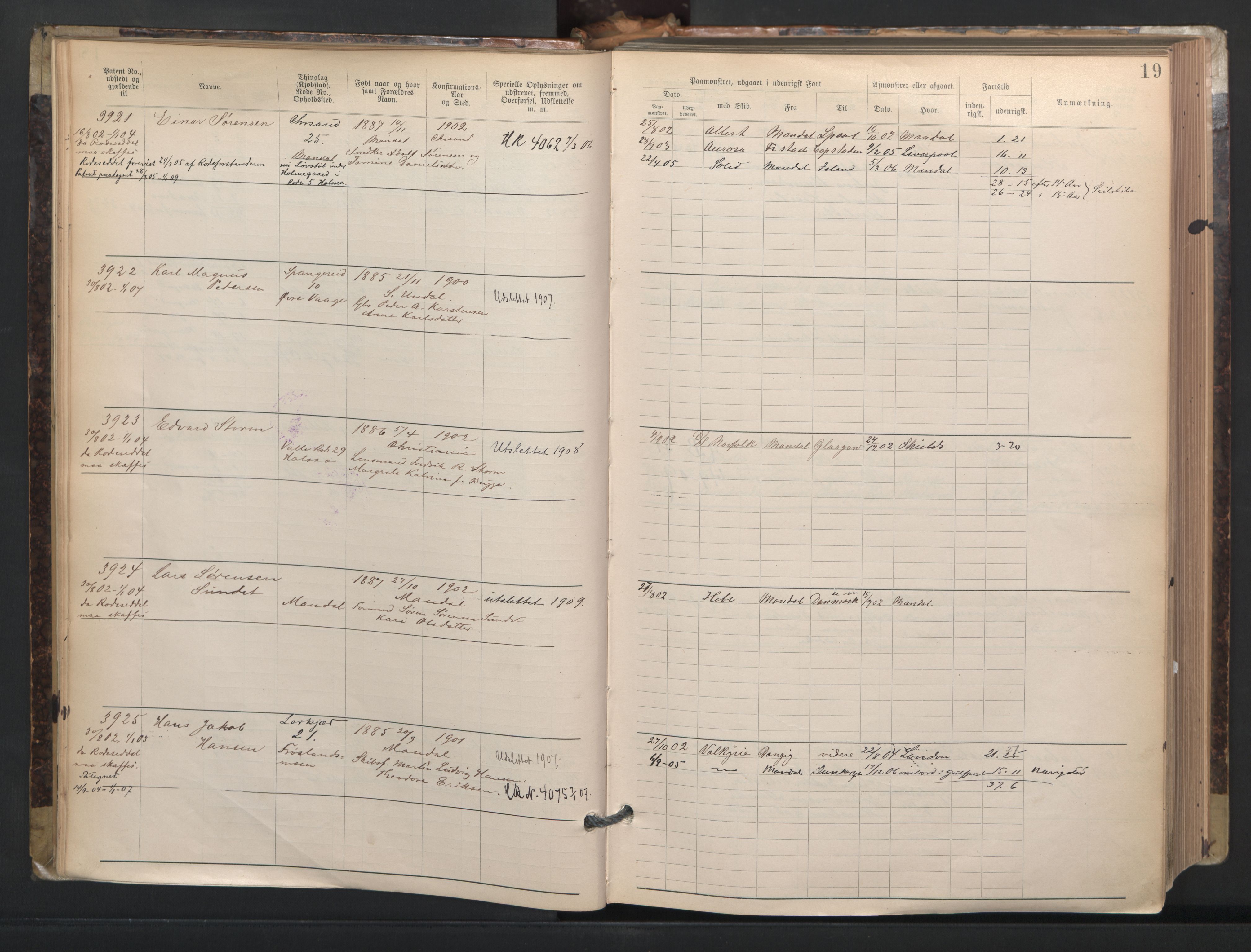 Mandal mønstringskrets, AV/SAK-2031-0016/F/Fa/L0003: Annotasjonsrulle nr 3831-4730 med register, L-5, 1900-1948, p. 43