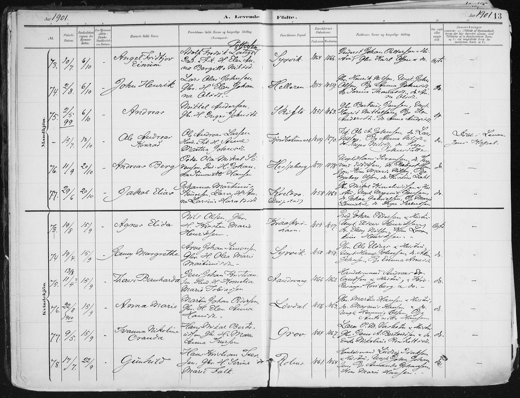 Ibestad sokneprestembete, SATØ/S-0077/H/Ha/Haa/L0017kirke: Parish register (official) no. 17, 1901-1914, p. 13